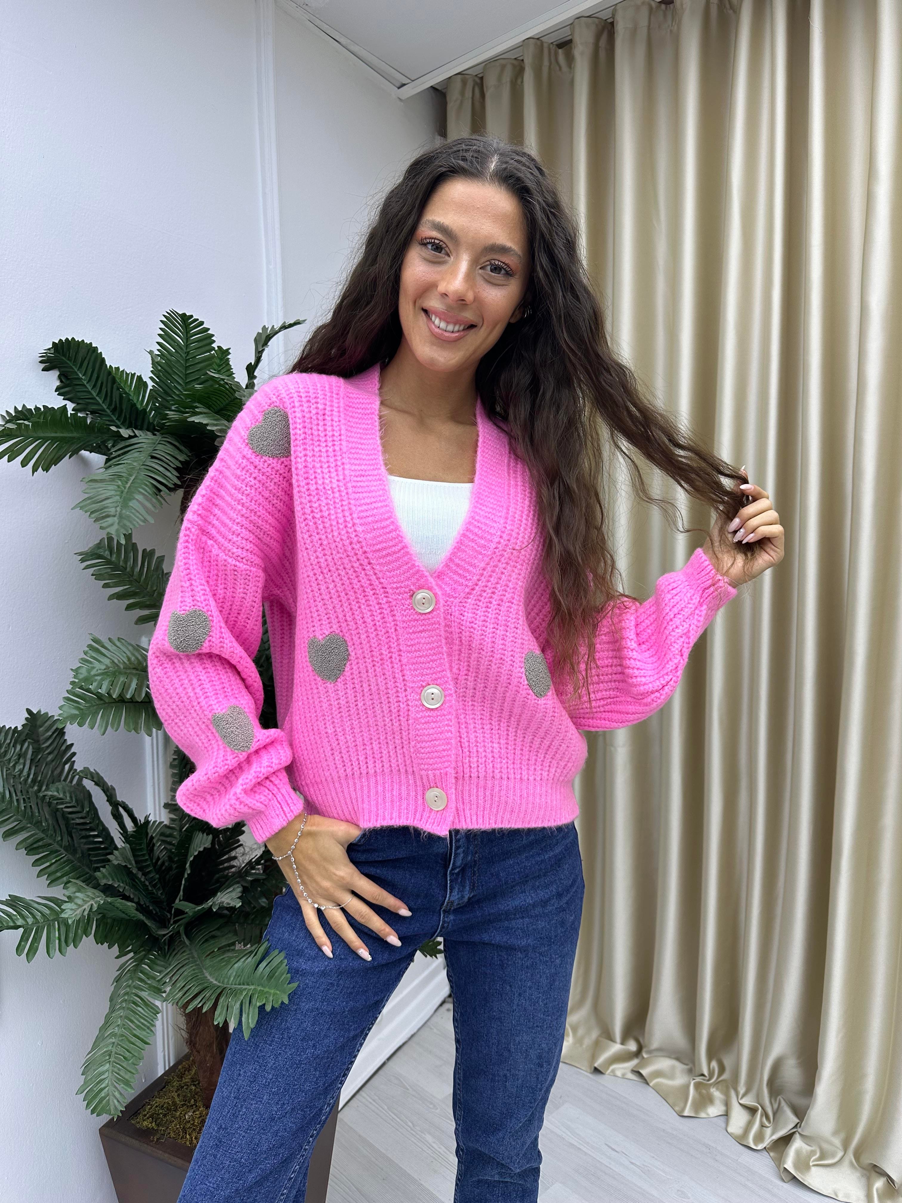 Kalpli Üç Düğmeli Hırka Pembe
