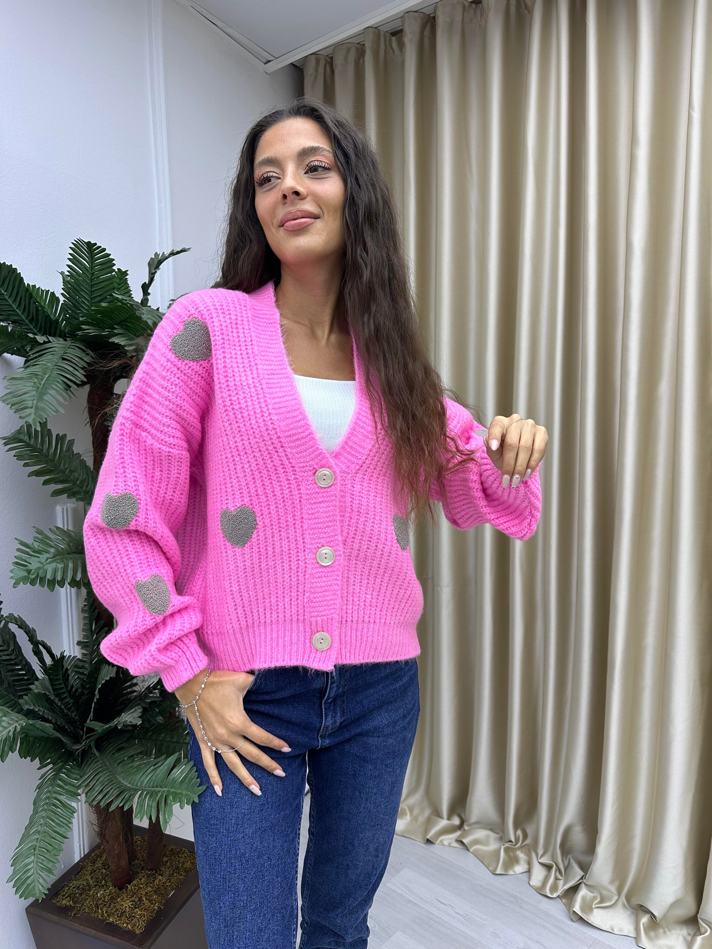 Kalpli Üç Düğmeli Hırka Pembe