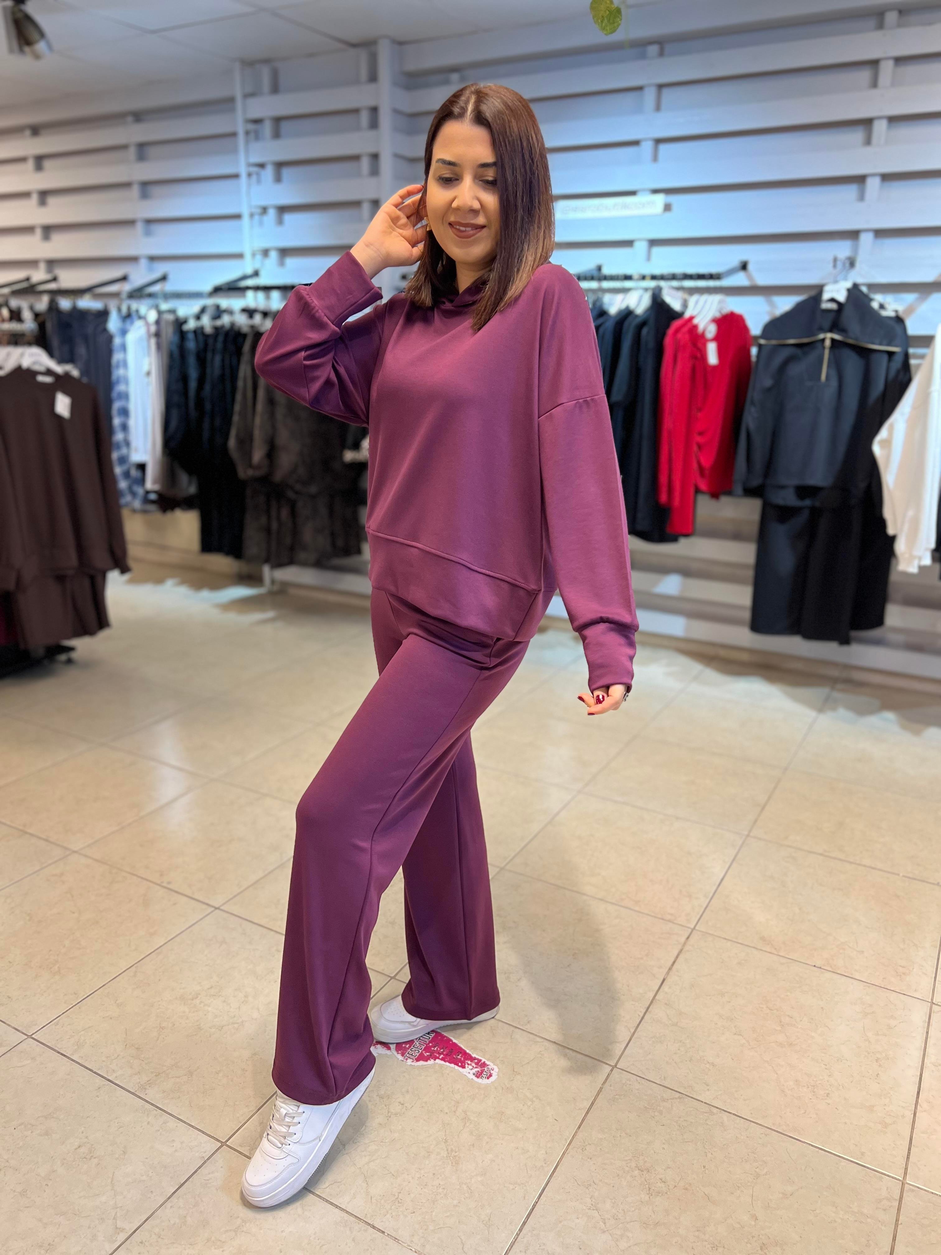 Kapişonlu Modal Takım Mürdüm