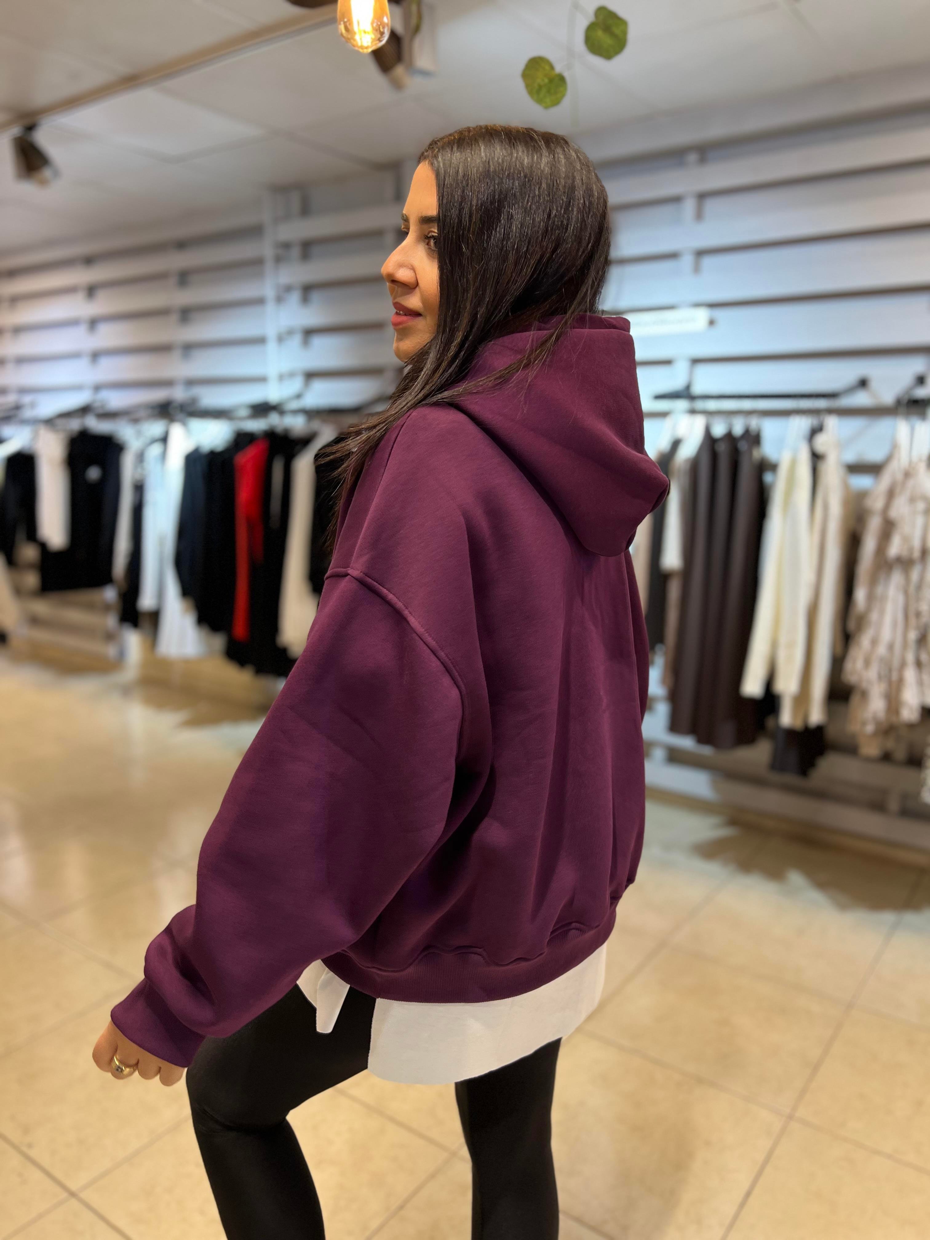 Kapişonlu Şardonlu Sweat Mürdüm