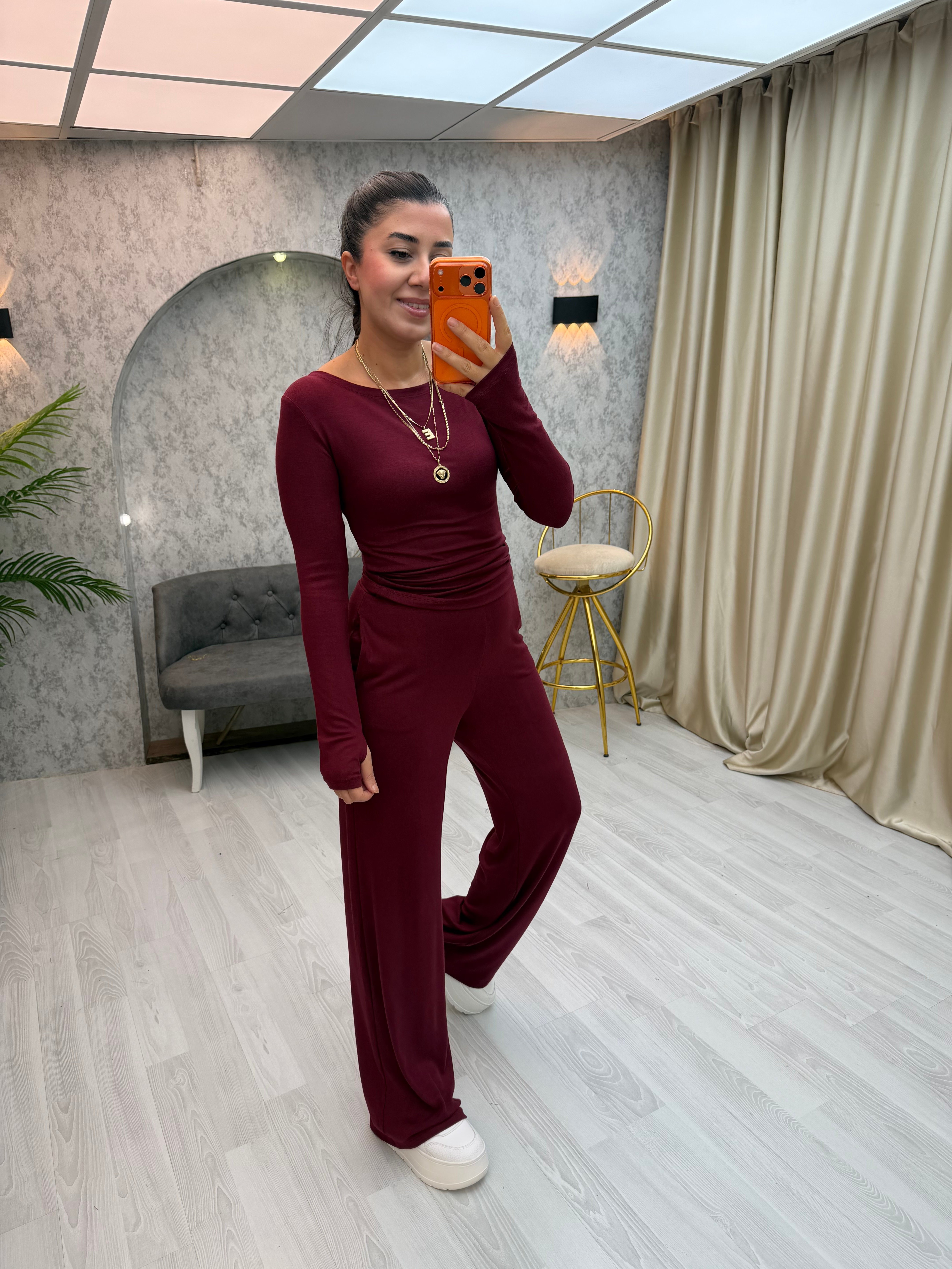 Kayık Yaka Takım Bordo