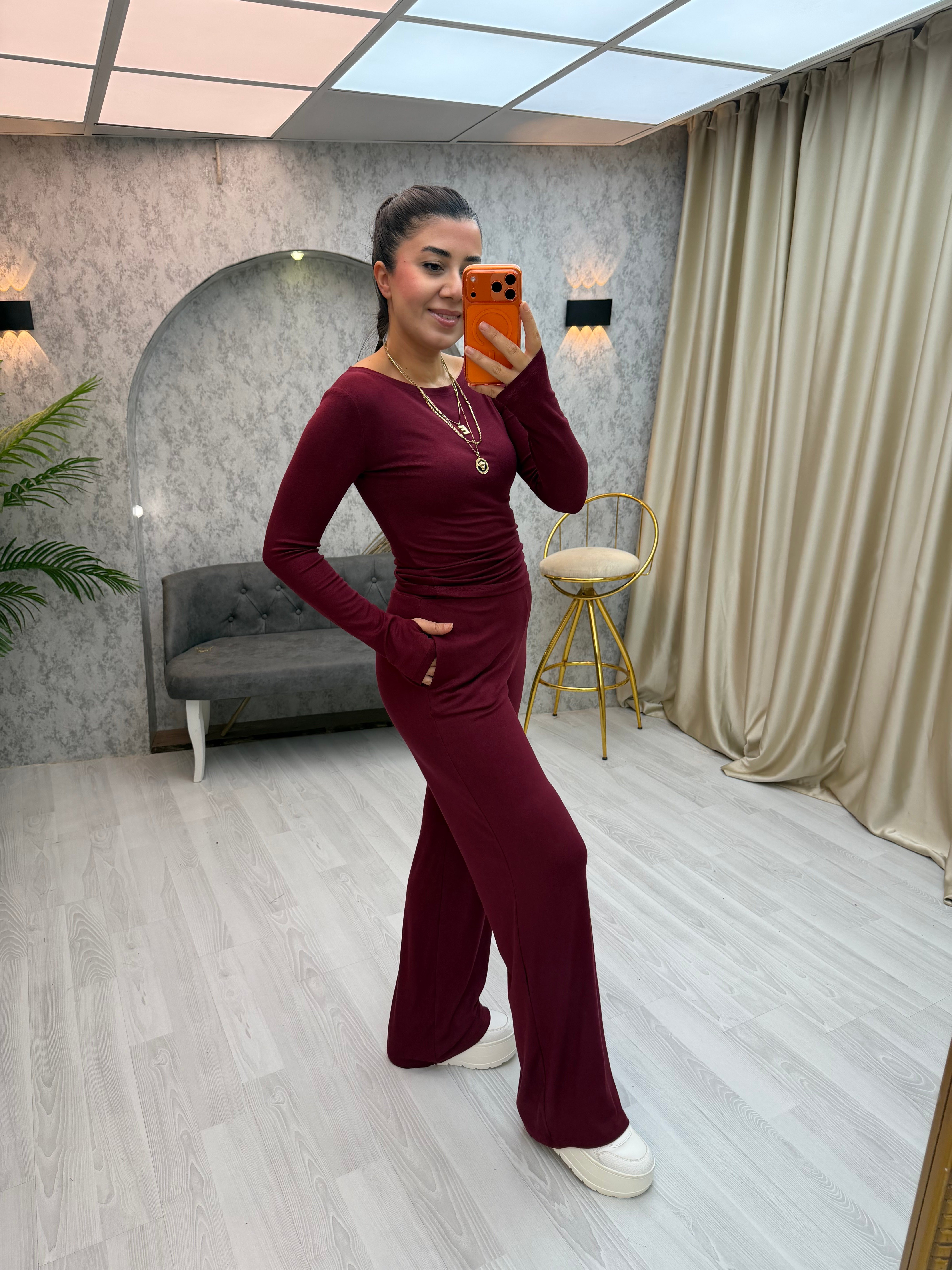 Kayık Yaka Takım Bordo