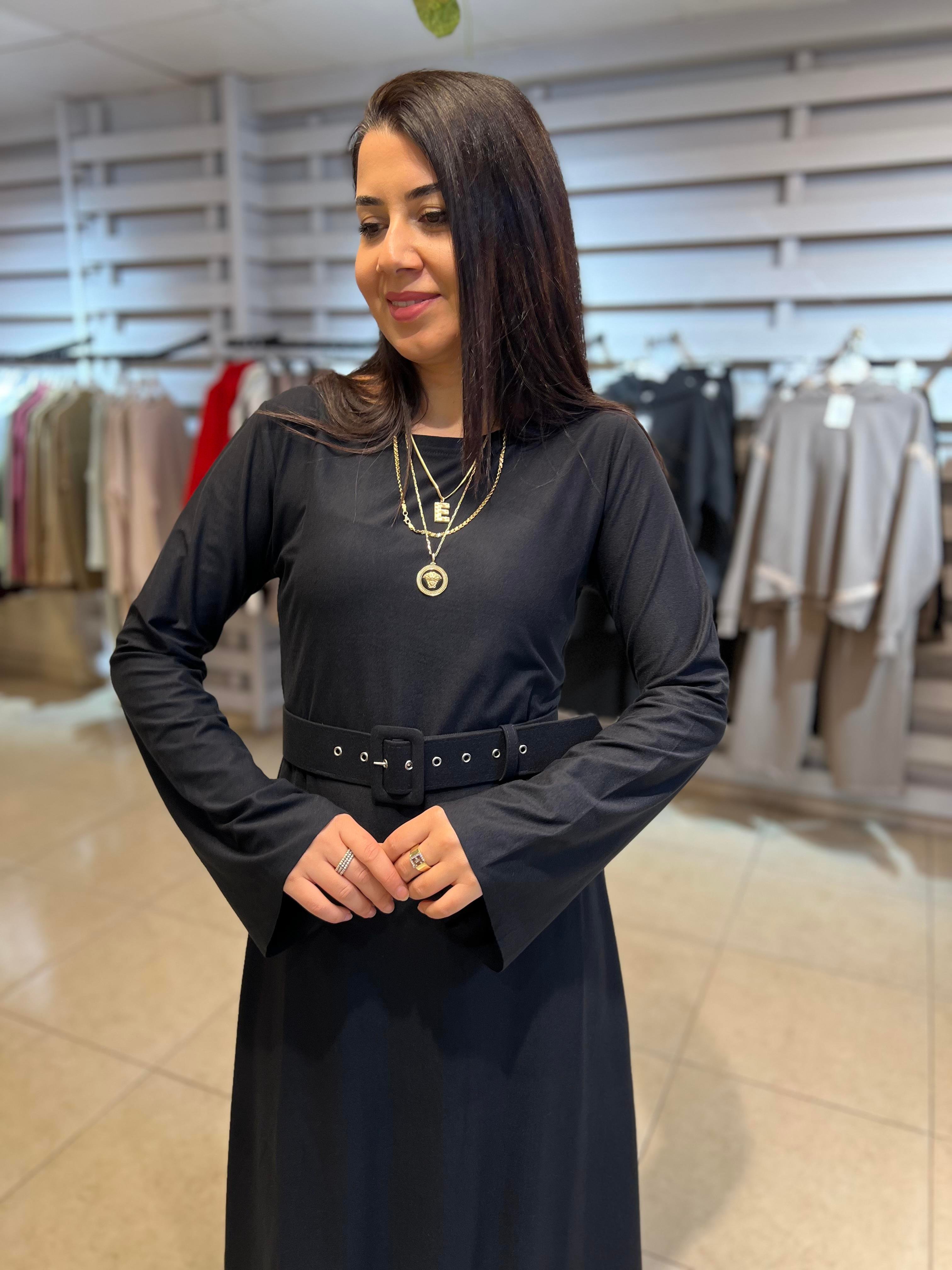 Kemerli Basic Süet Elbise Siyah