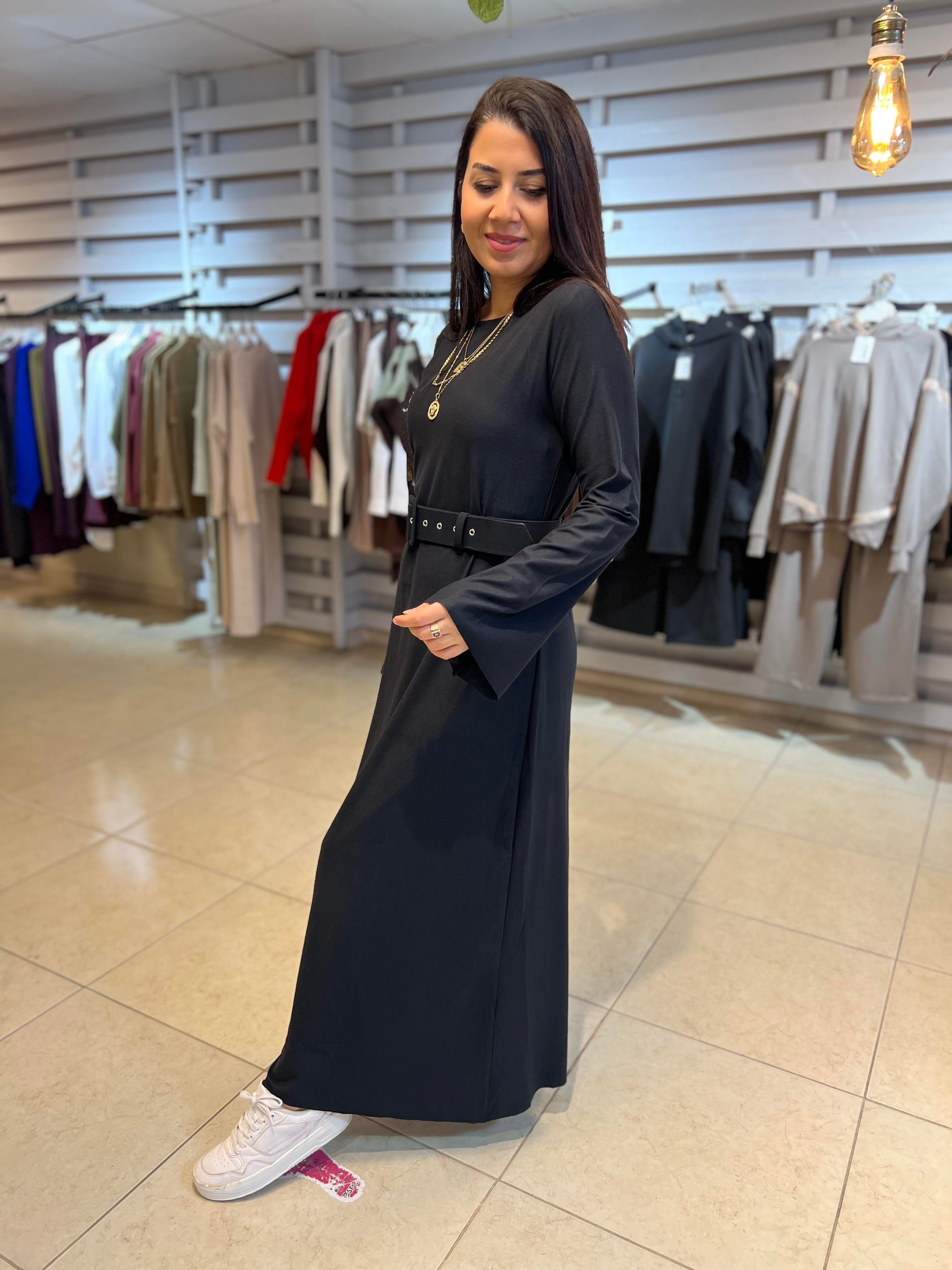 Kemerli Basic Süet Elbise Siyah