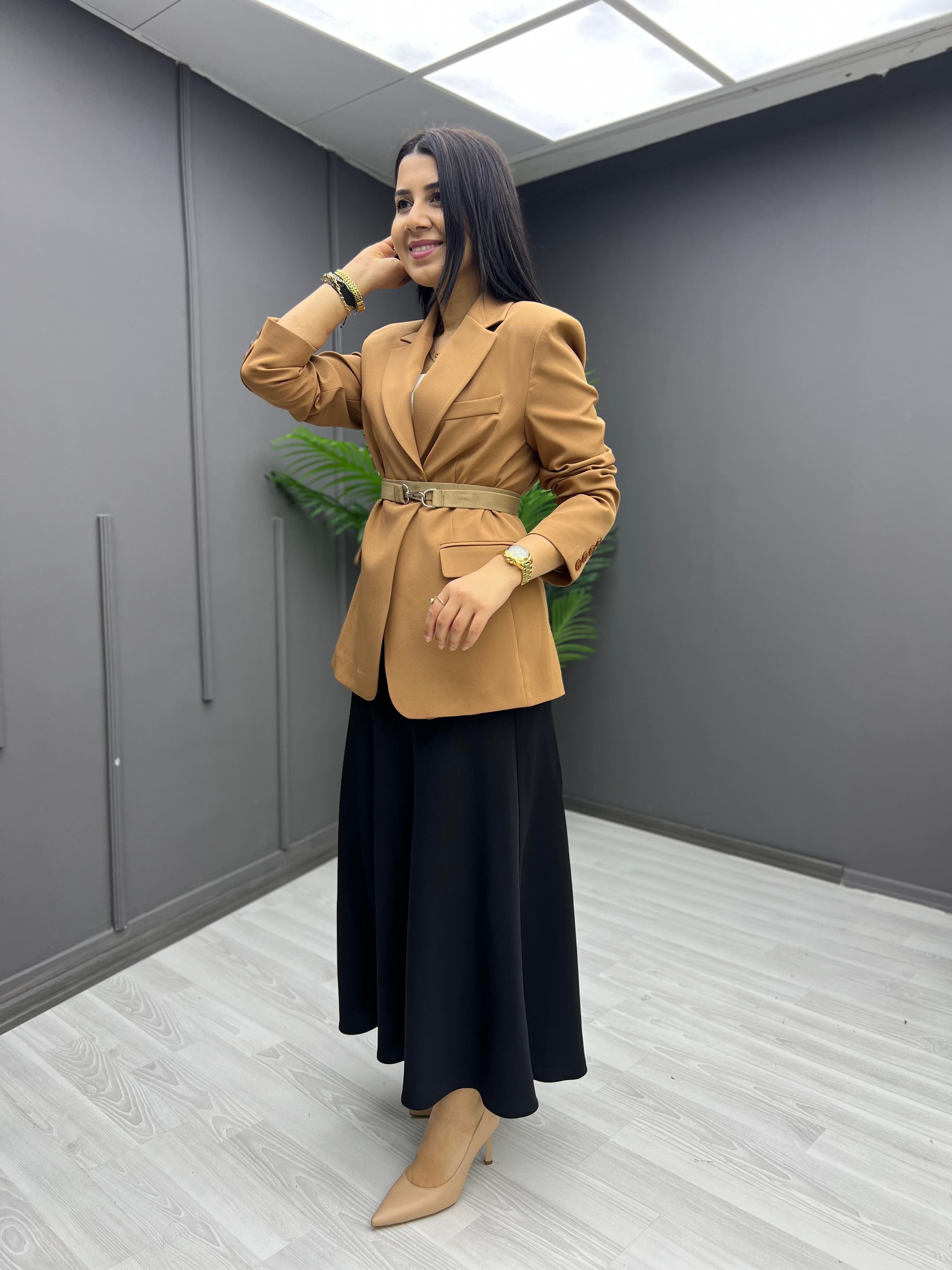 Kemerli Blazer Ceket Bej