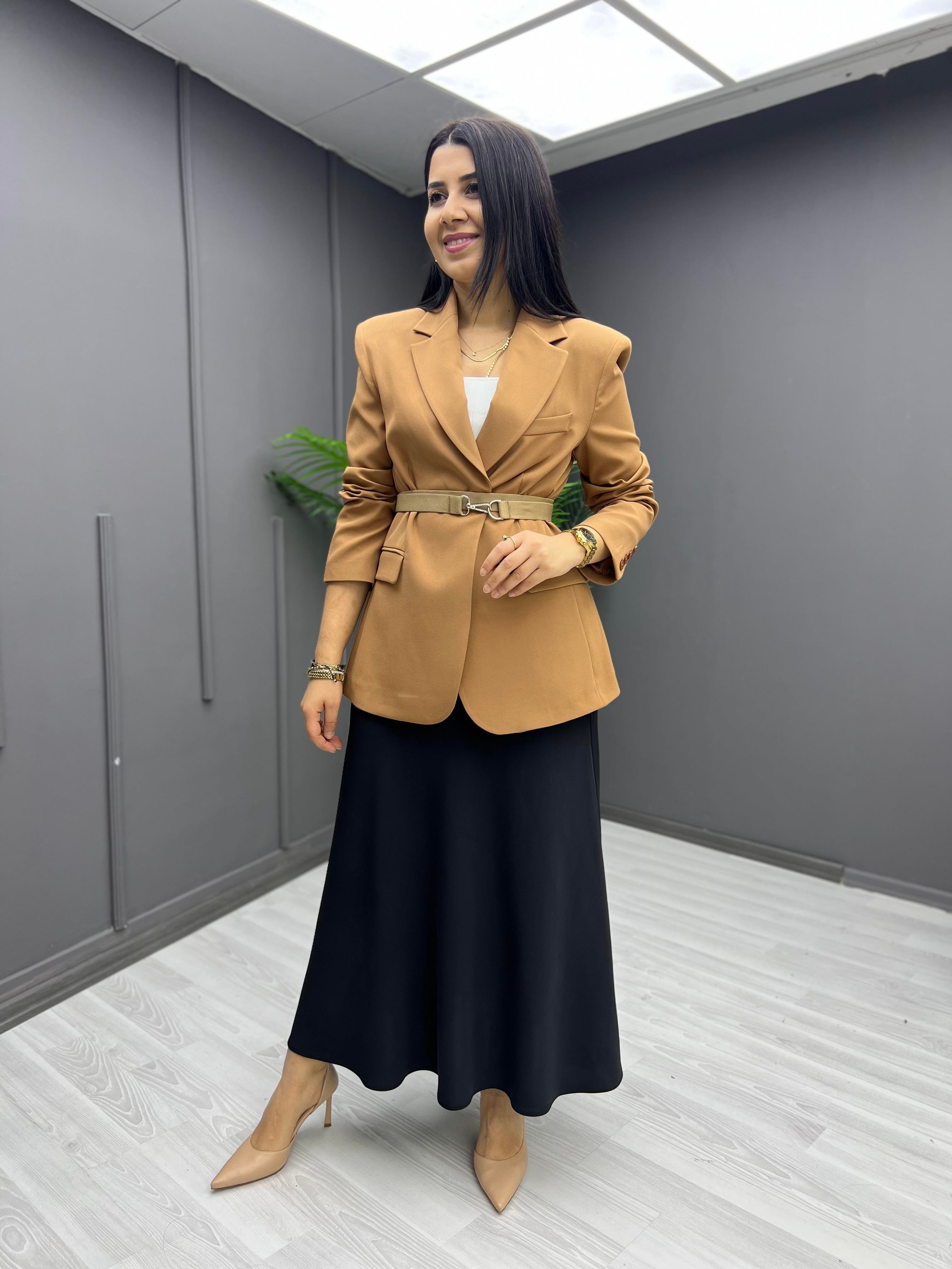 Kemerli Blazer Ceket Bej