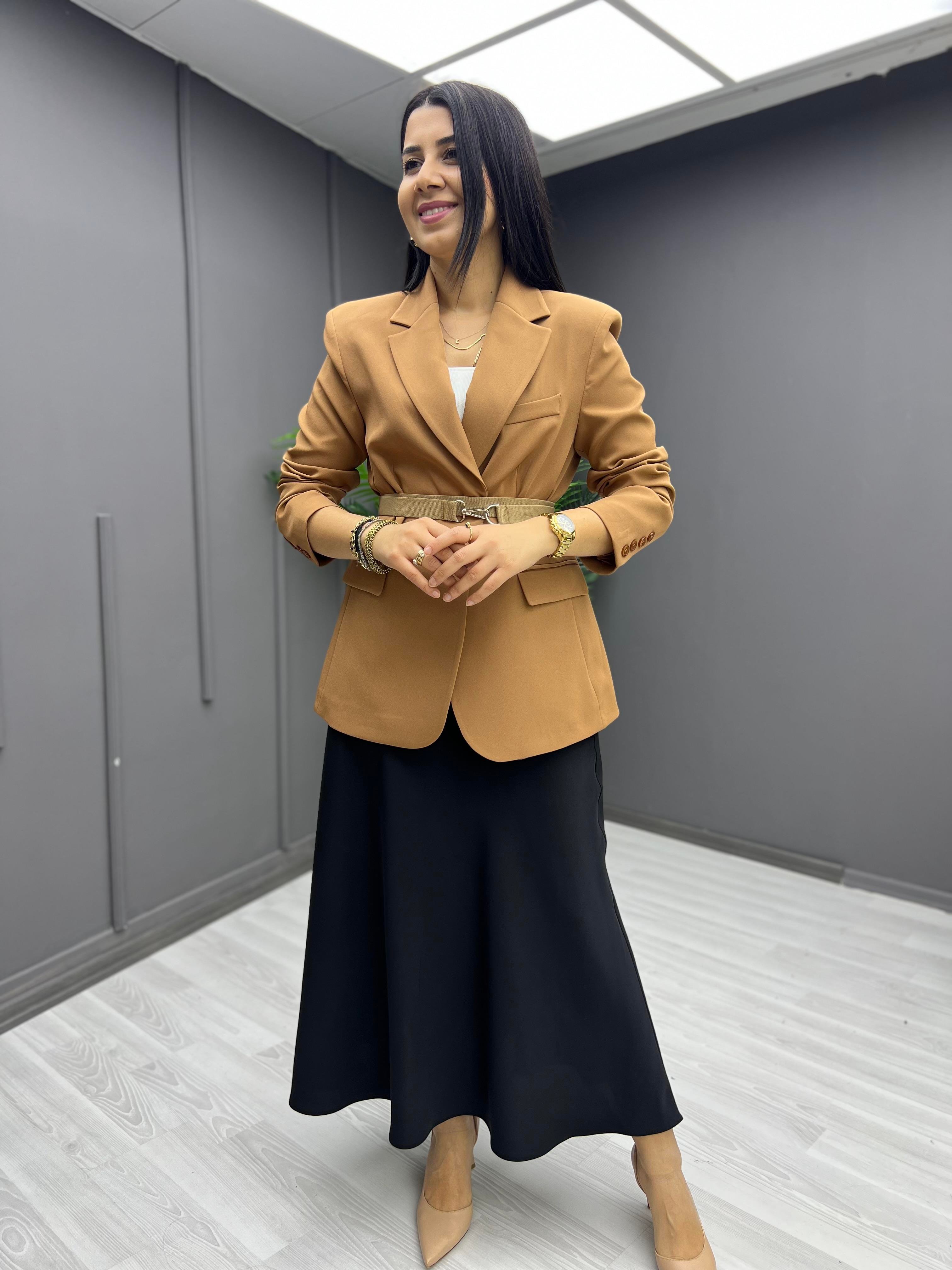 Kemerli Blazer Ceket Bej