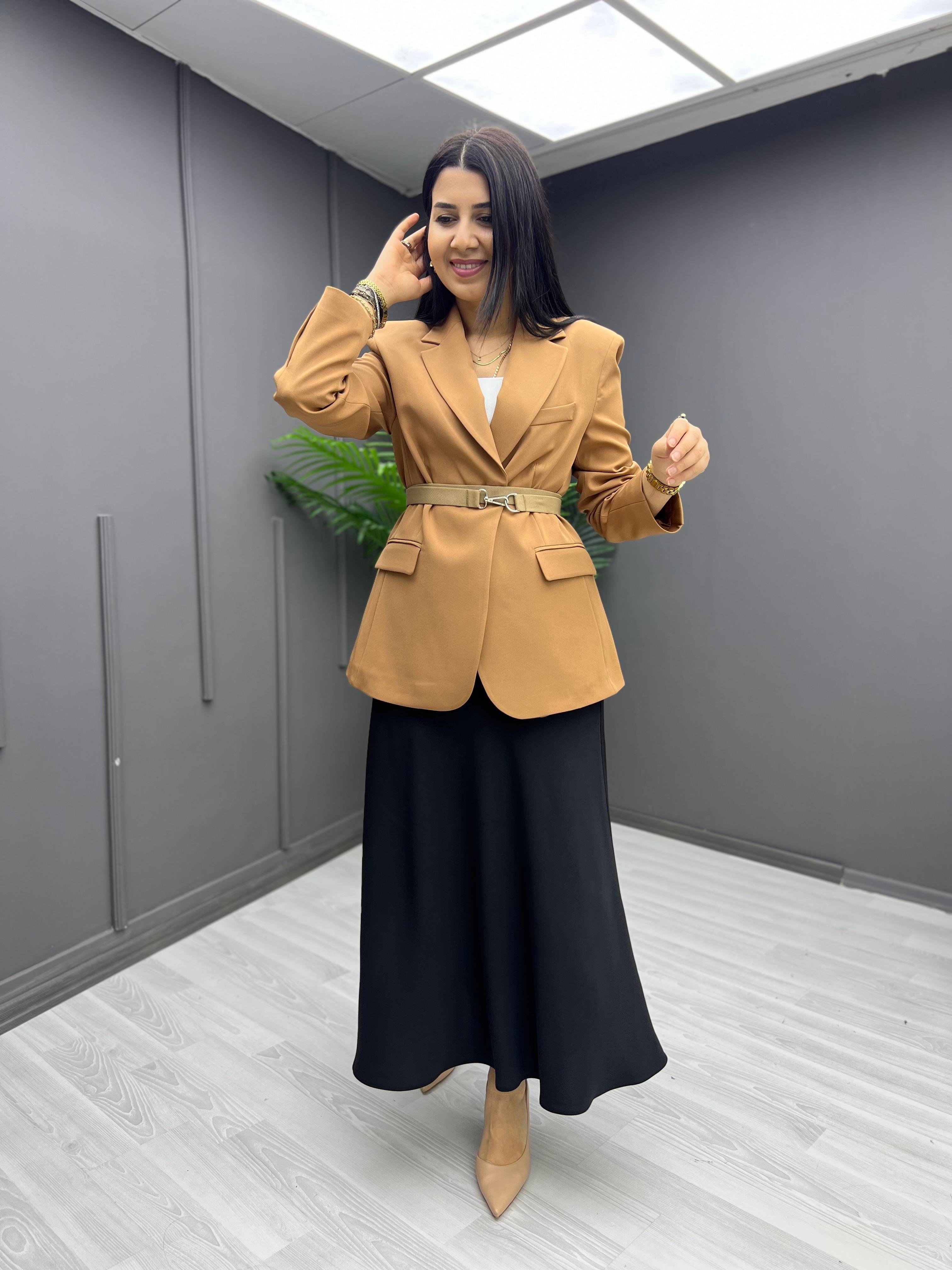 Kemerli Blazer Ceket Bej