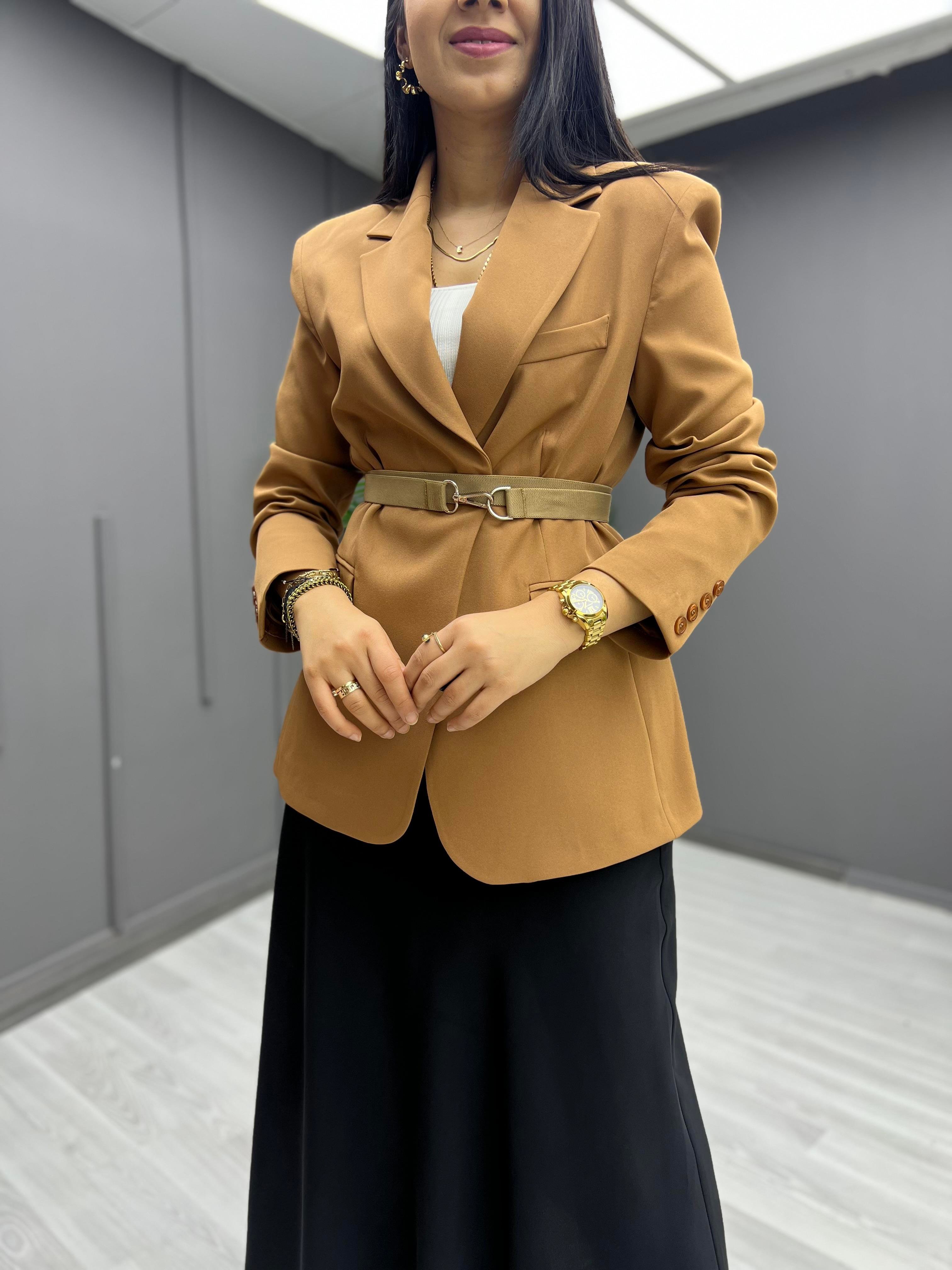 Kemerli Blazer Ceket Bej