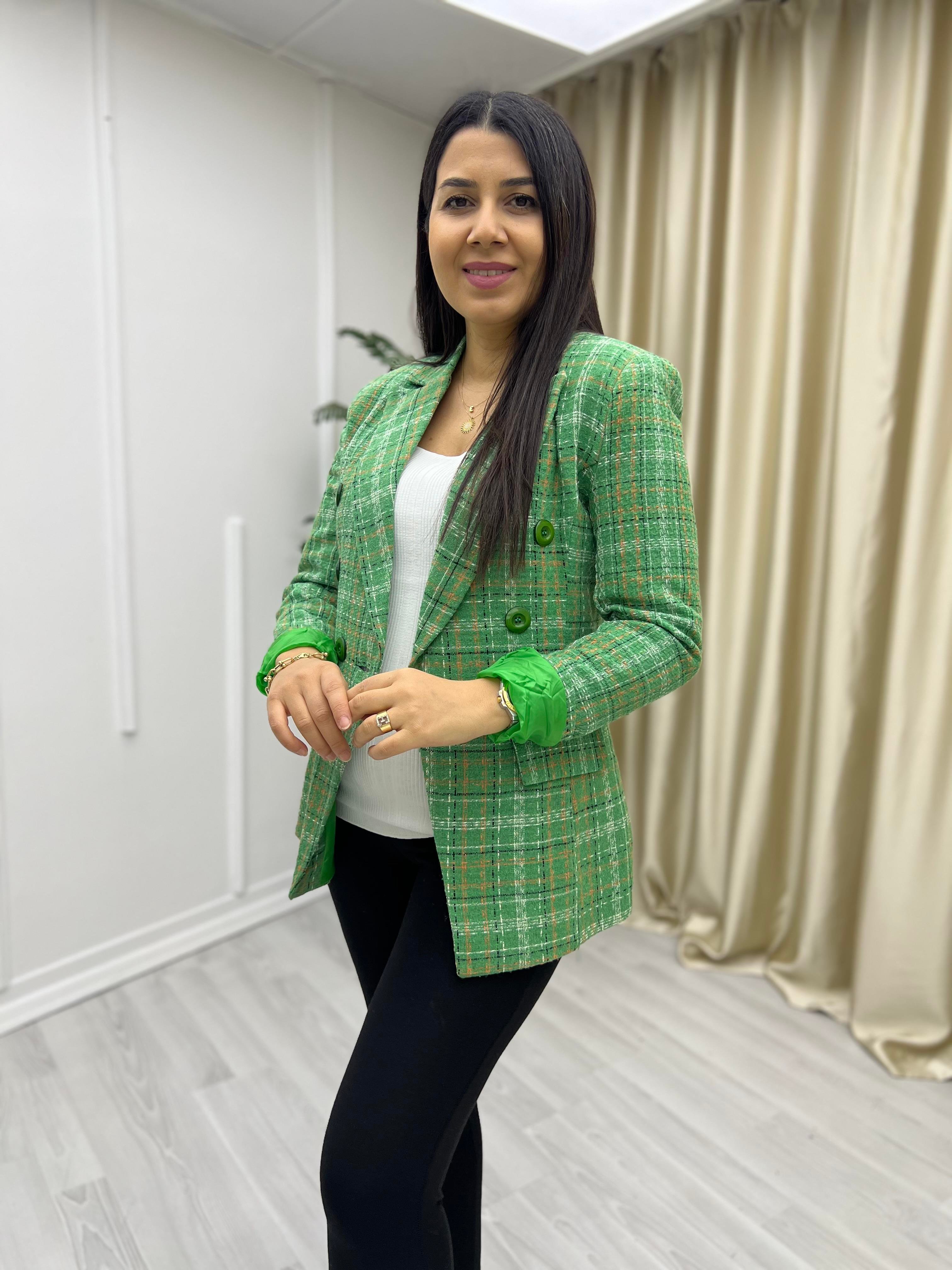 Kuplu Tüvit Ceket Yeşil