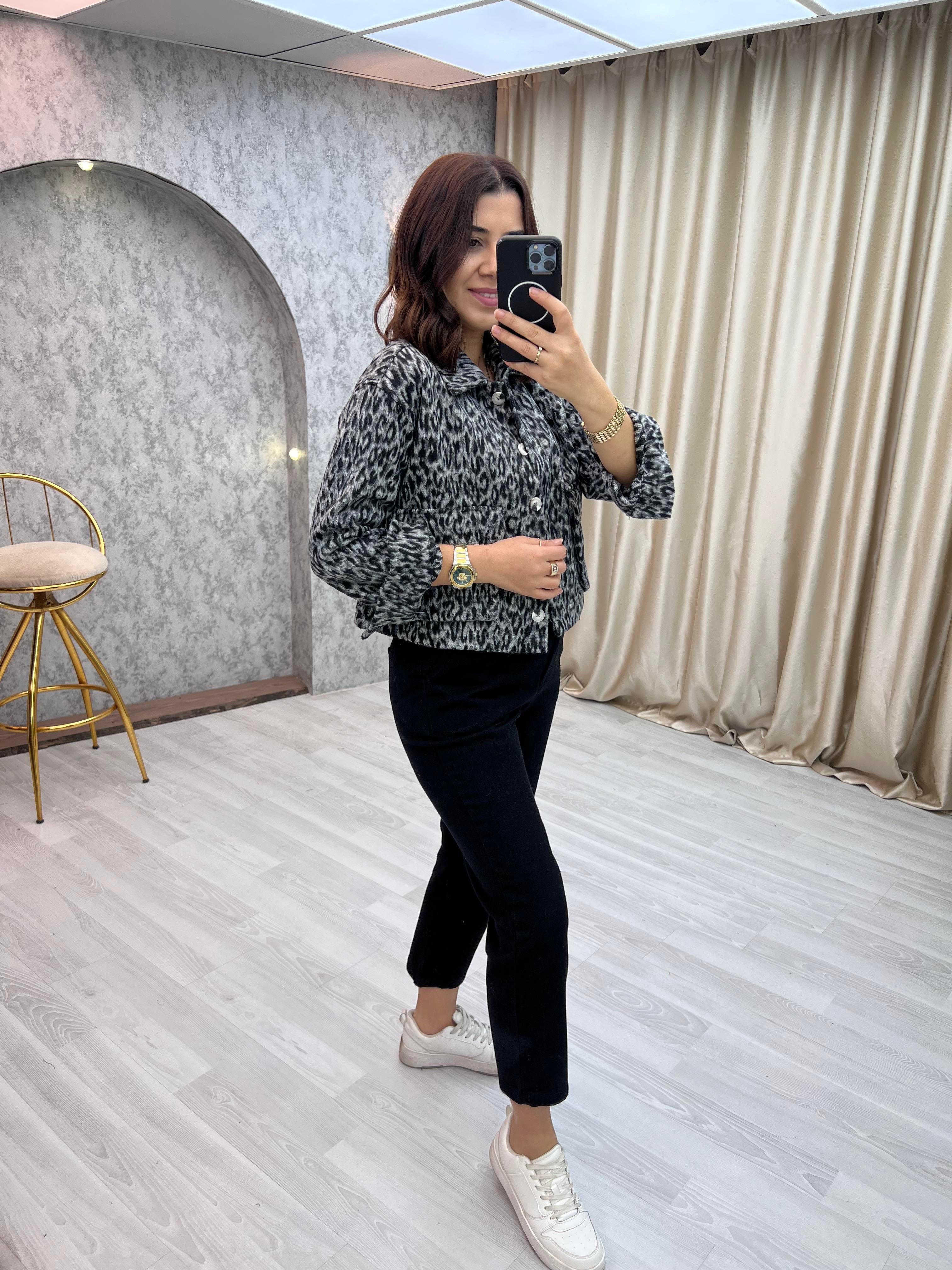 Leopar Ceket Siyah