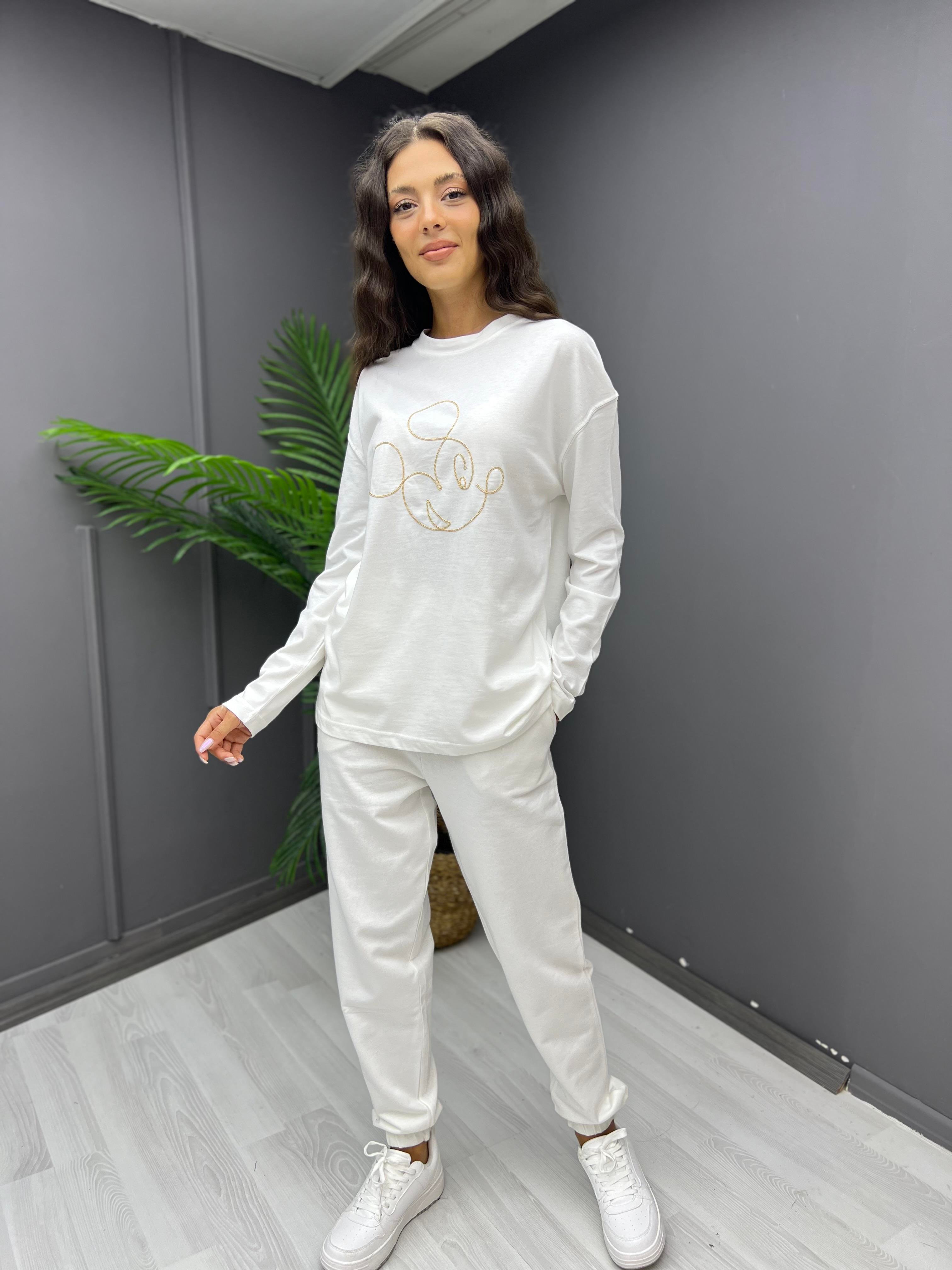 Miki İşleme Sweat Ekru
