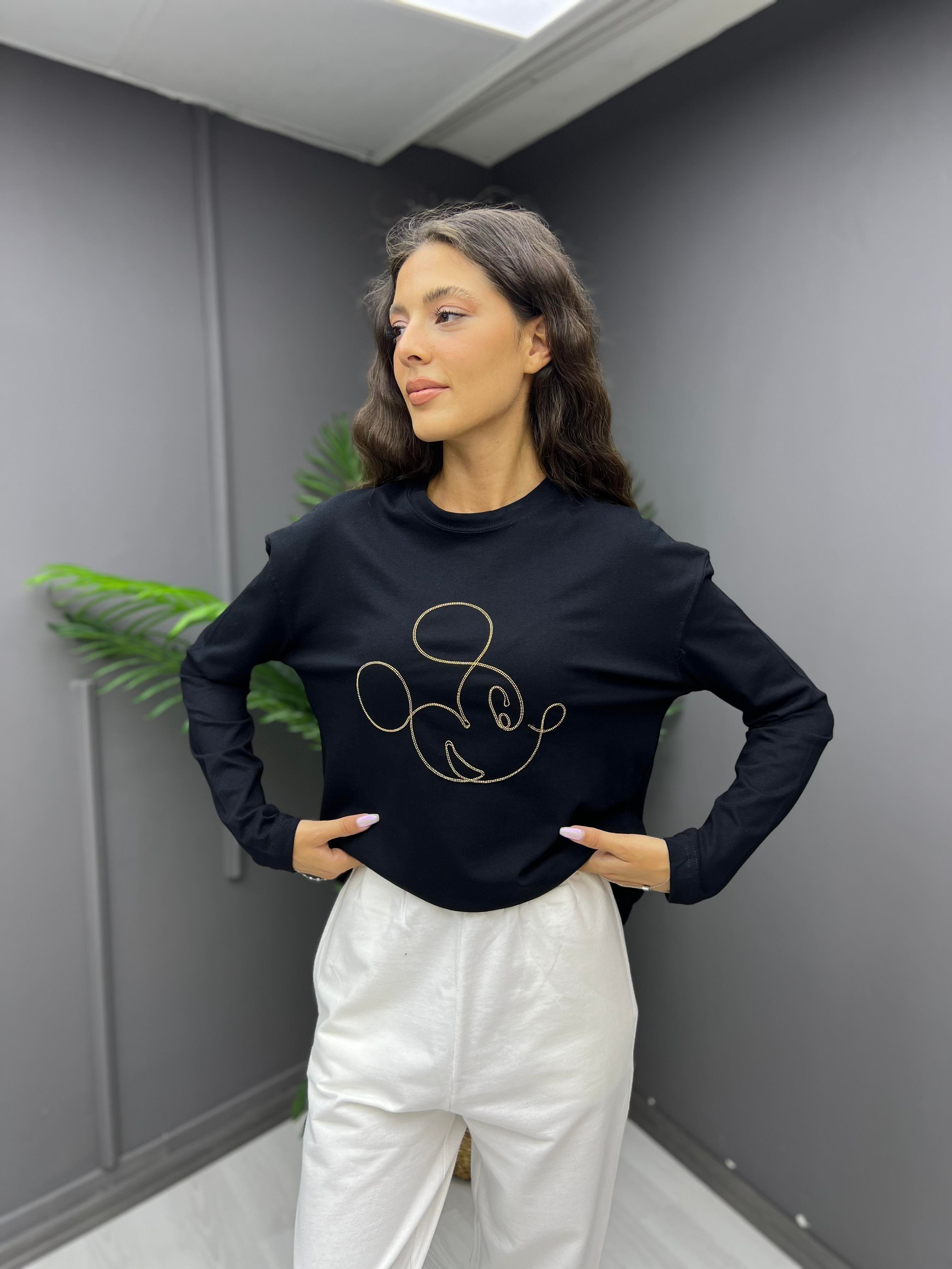 Miki İşleme Sweat Siyah