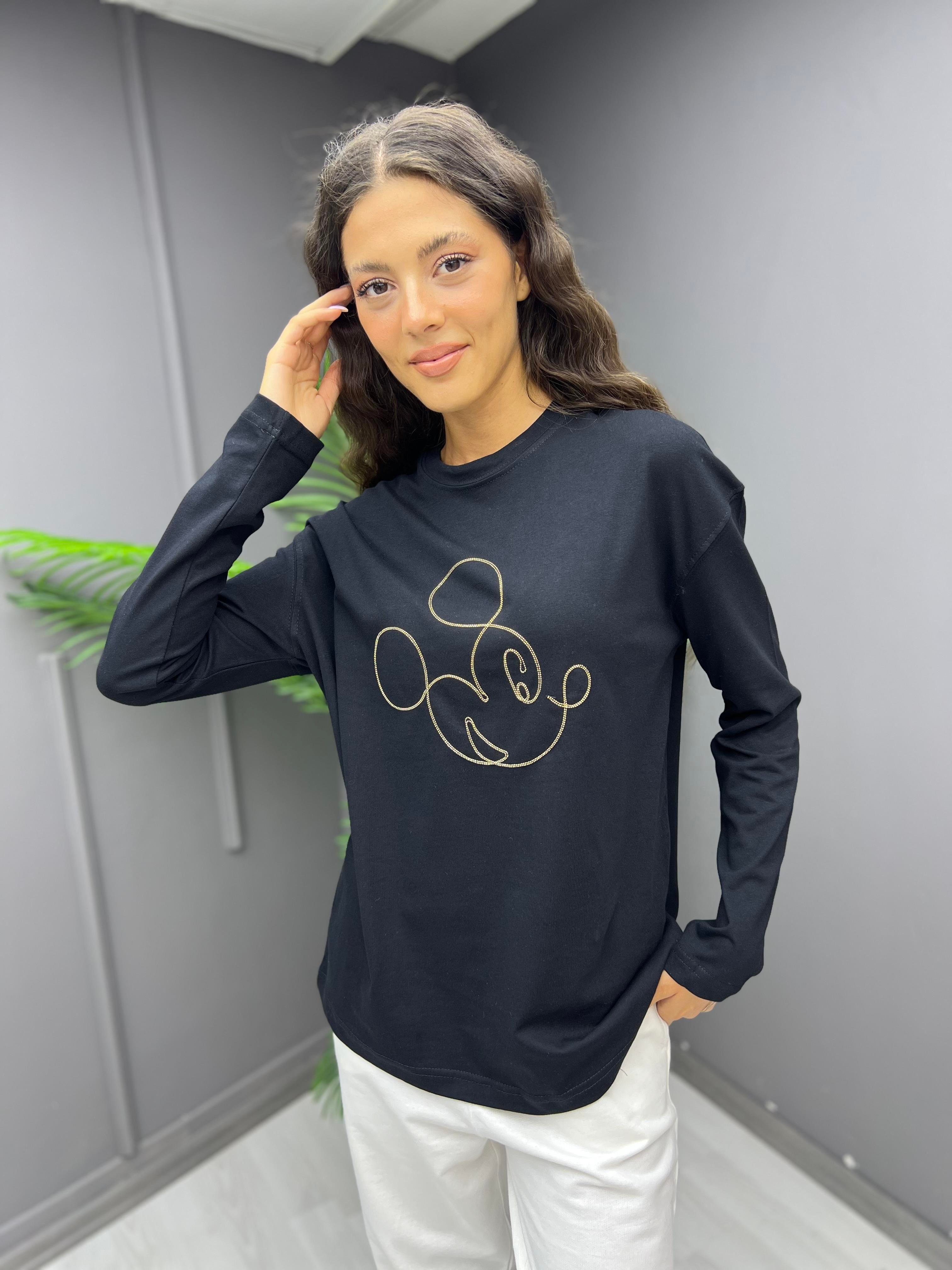 Miki İşleme Sweat Siyah