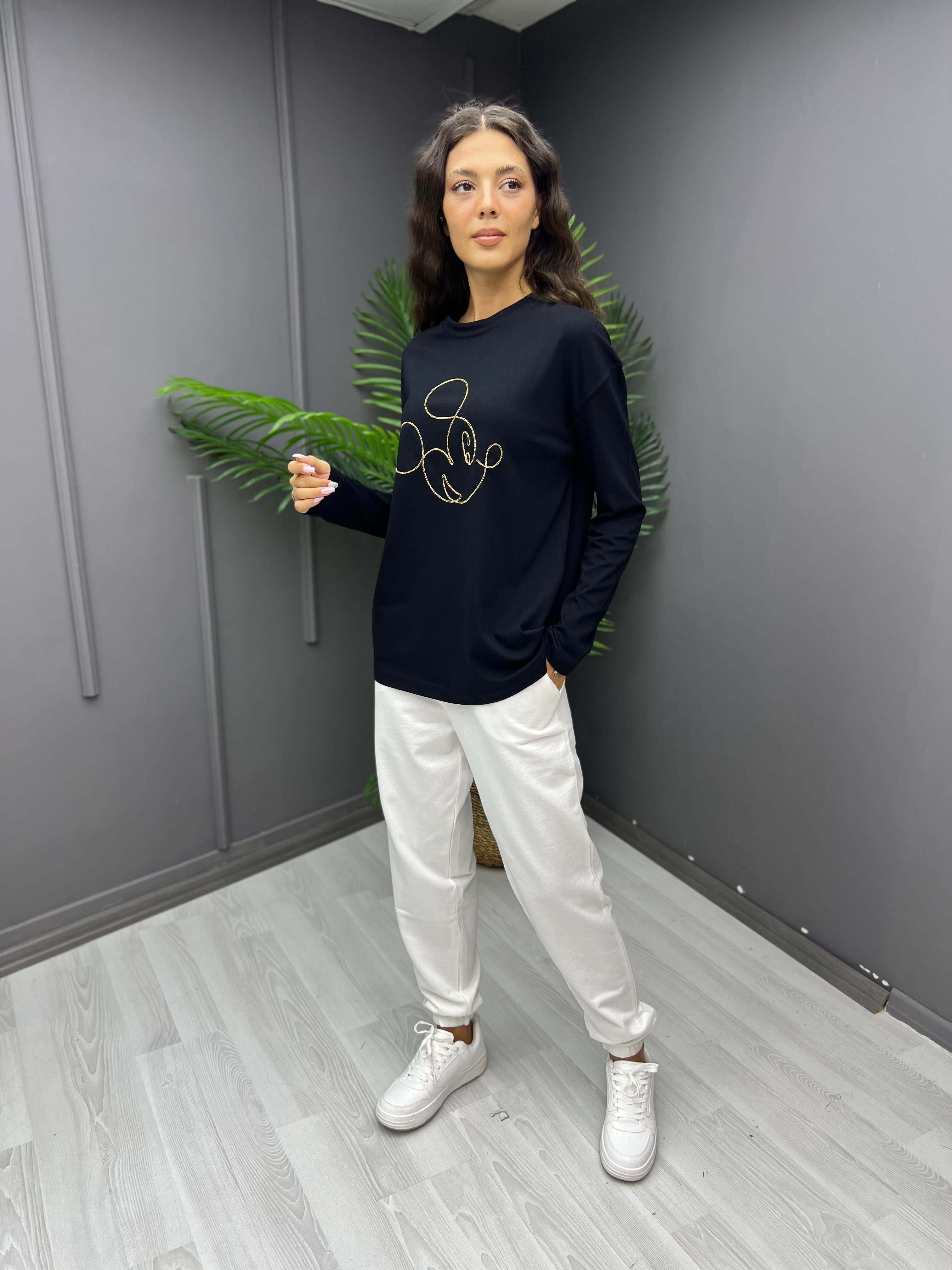 Miki İşleme Sweat Siyah