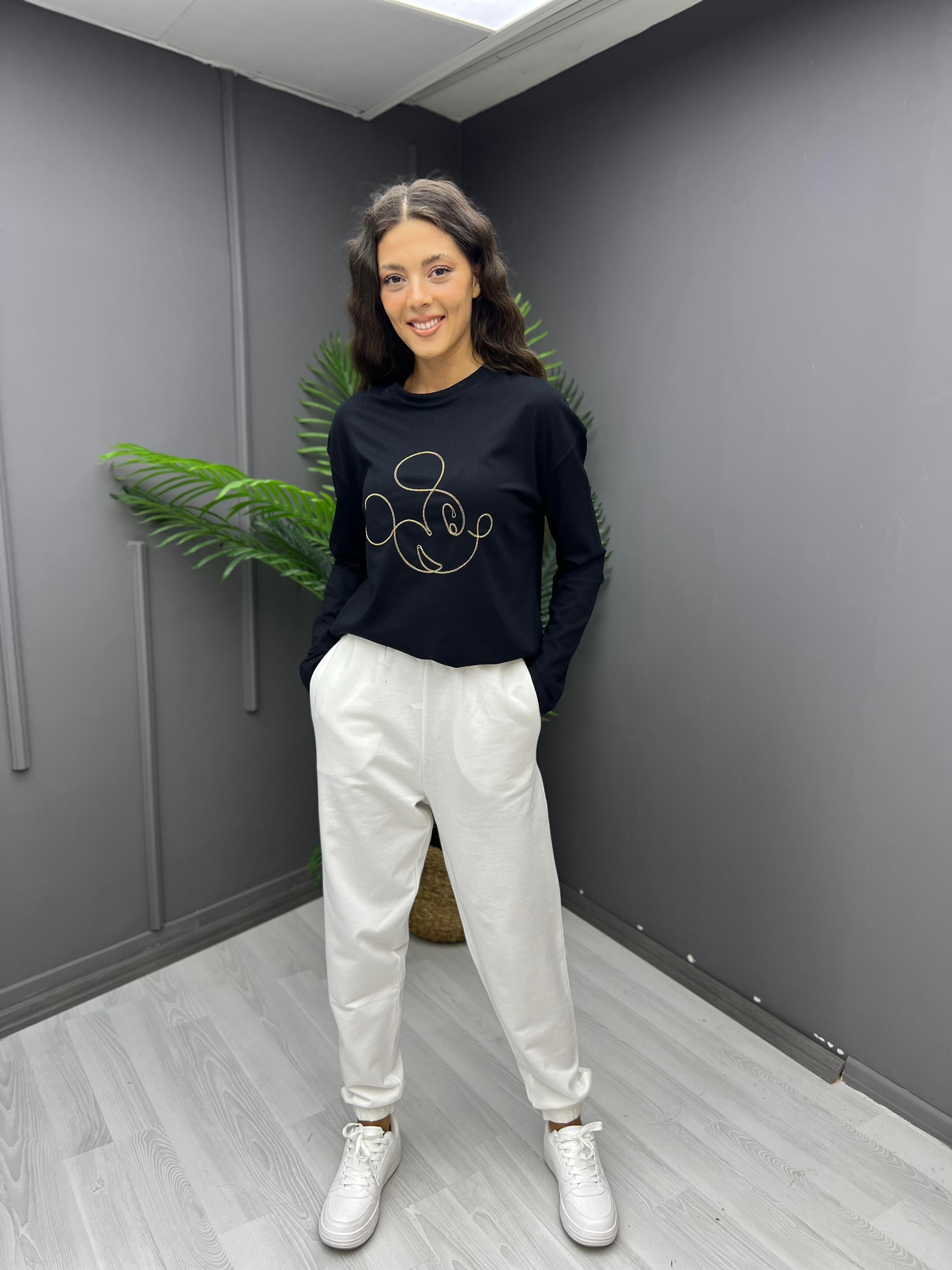 Miki İşleme Sweat Siyah