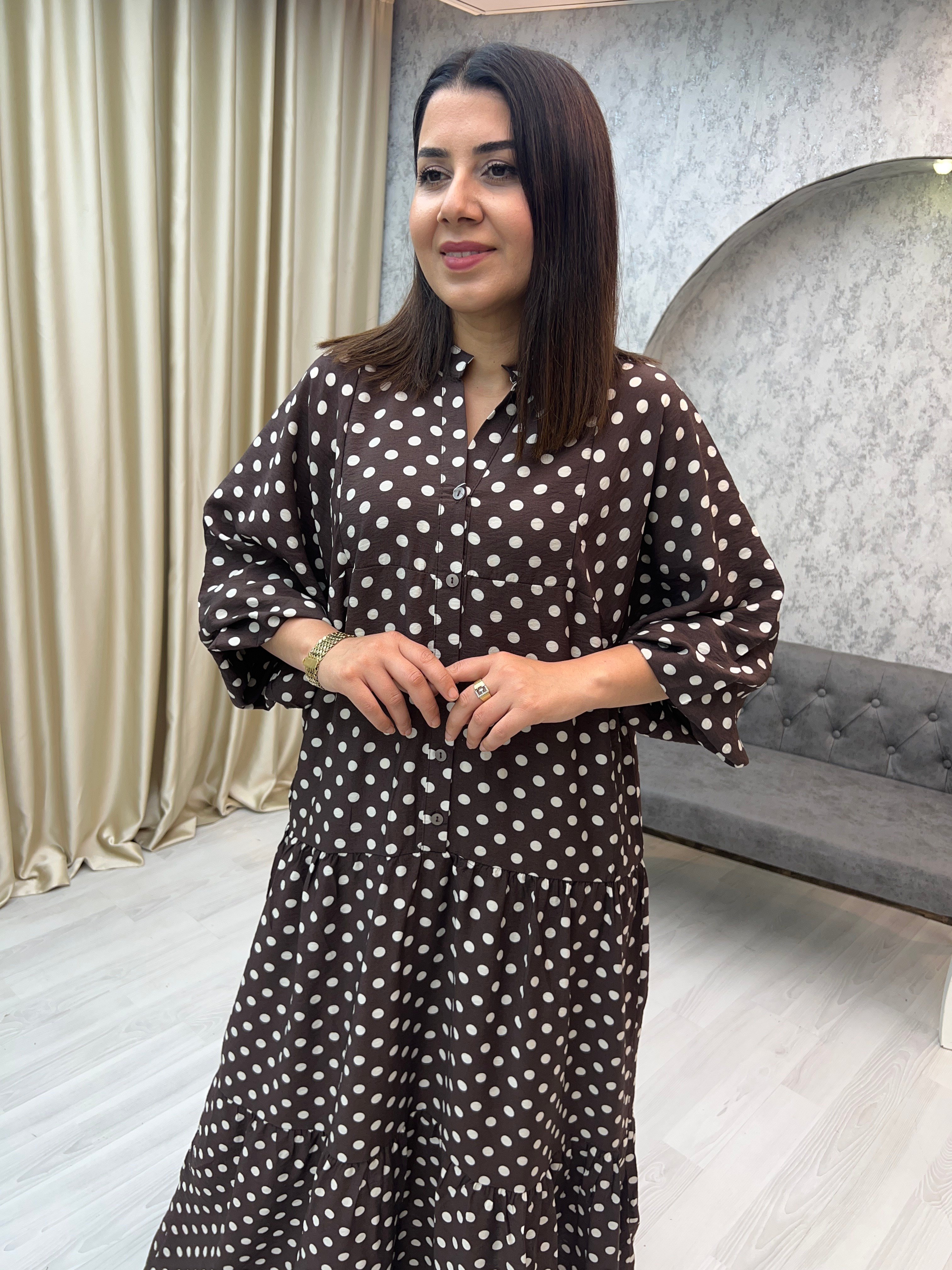 Mng Patlı Elbise Kahverengi