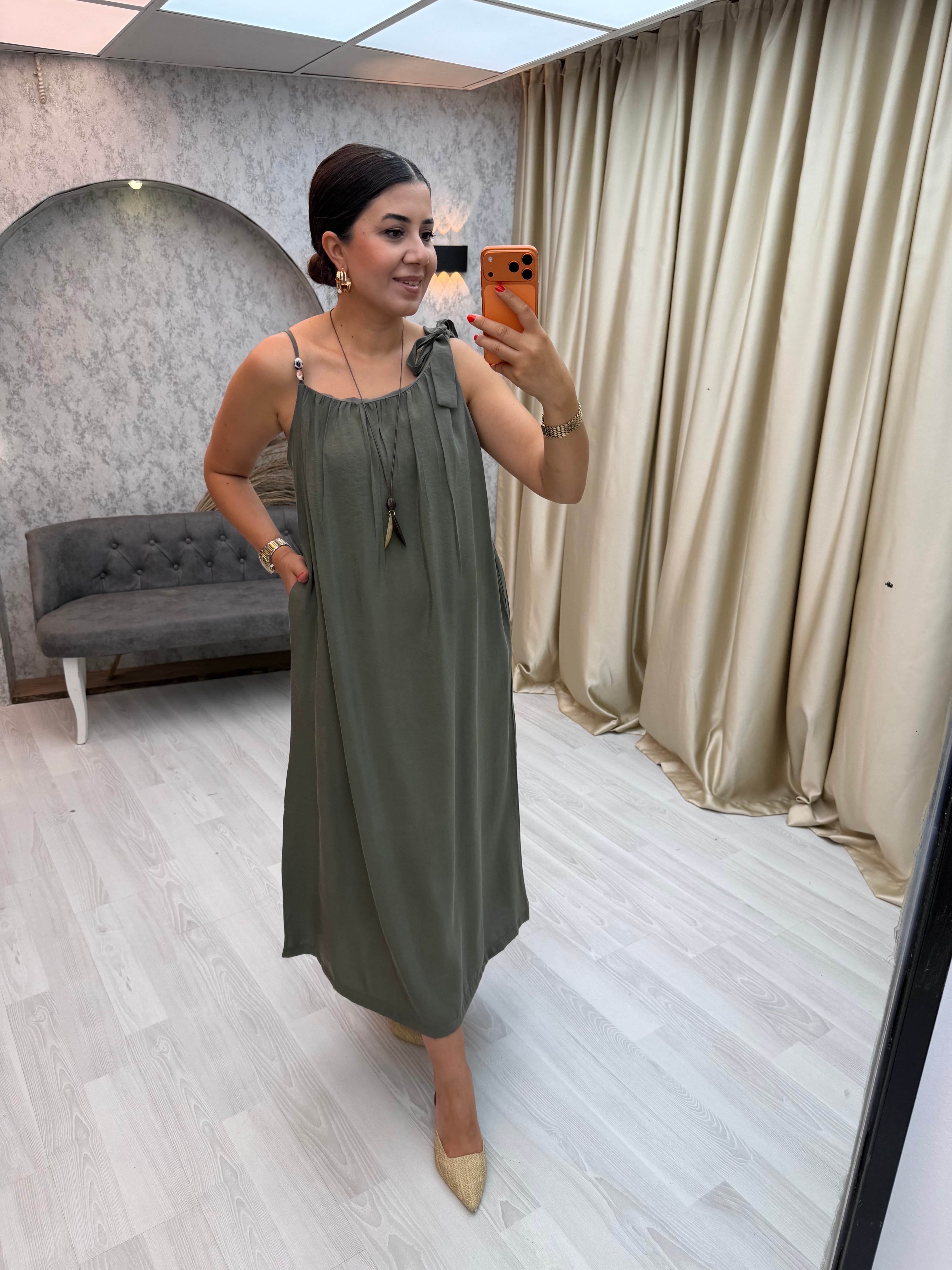 Modal Askılı Elbise Haki