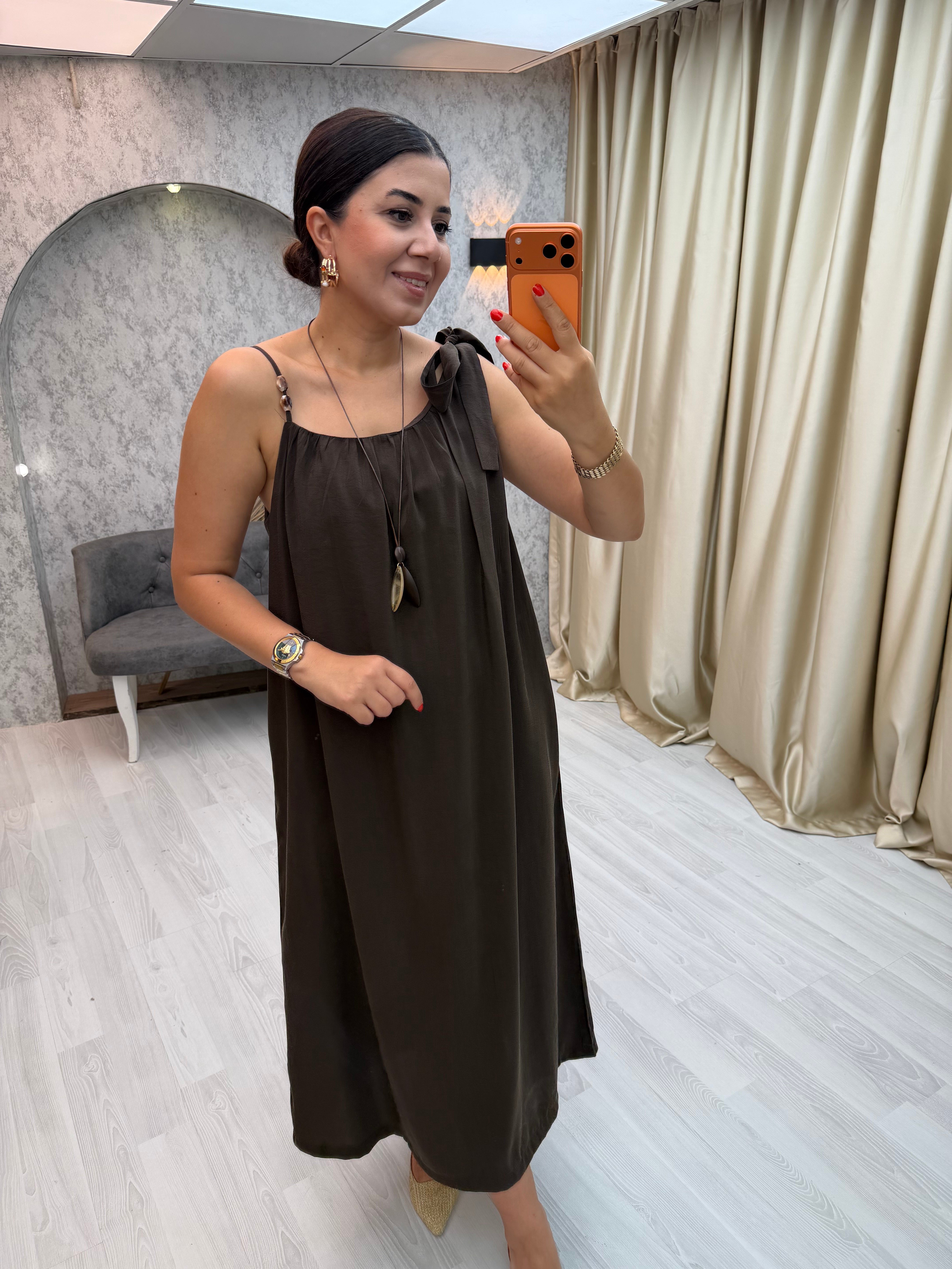 Modal Askılı Elbise Kahverengi