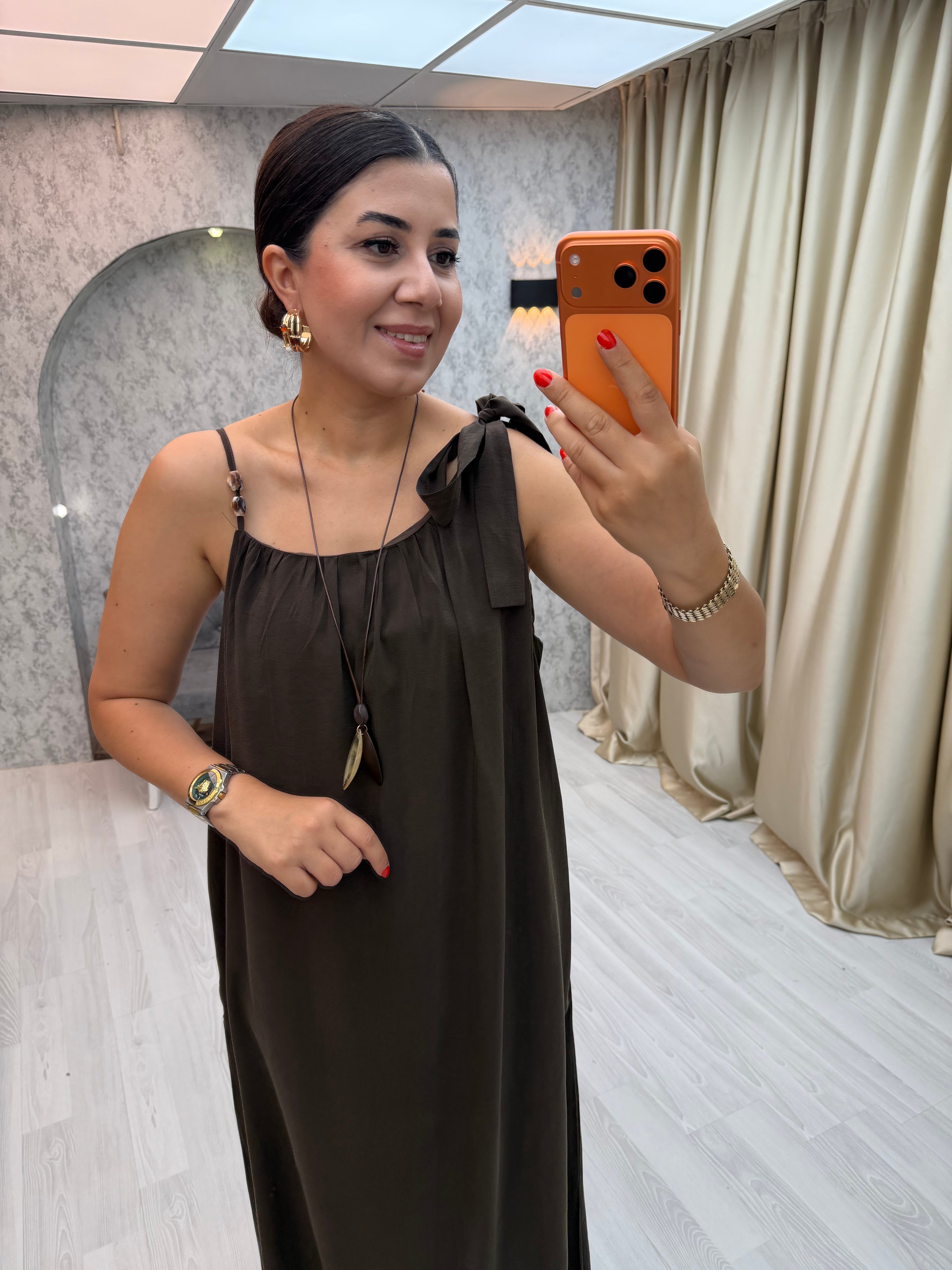 Modal Askılı Elbise Kahverengi