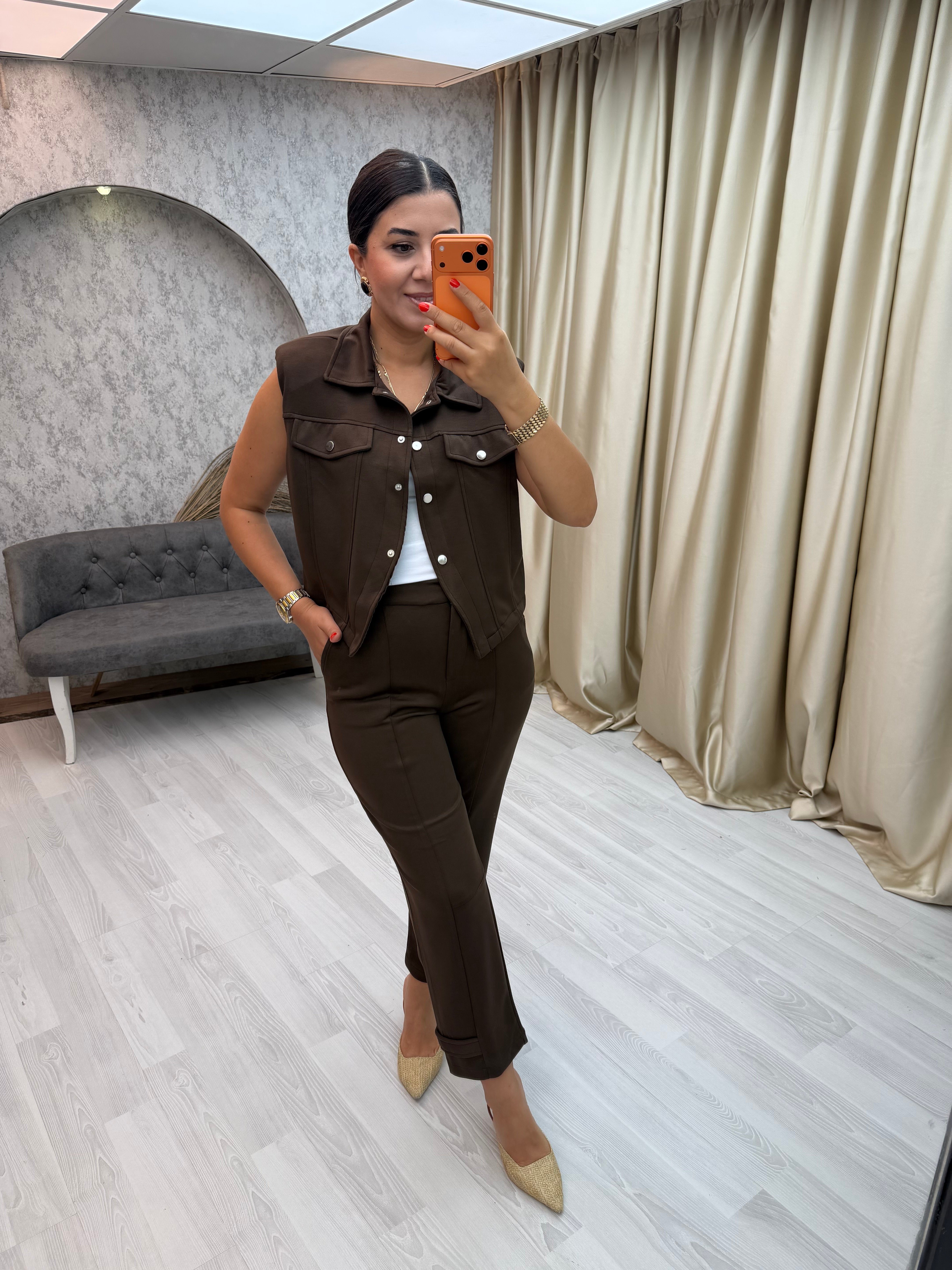 Modal Yelek Takım Kahverengi