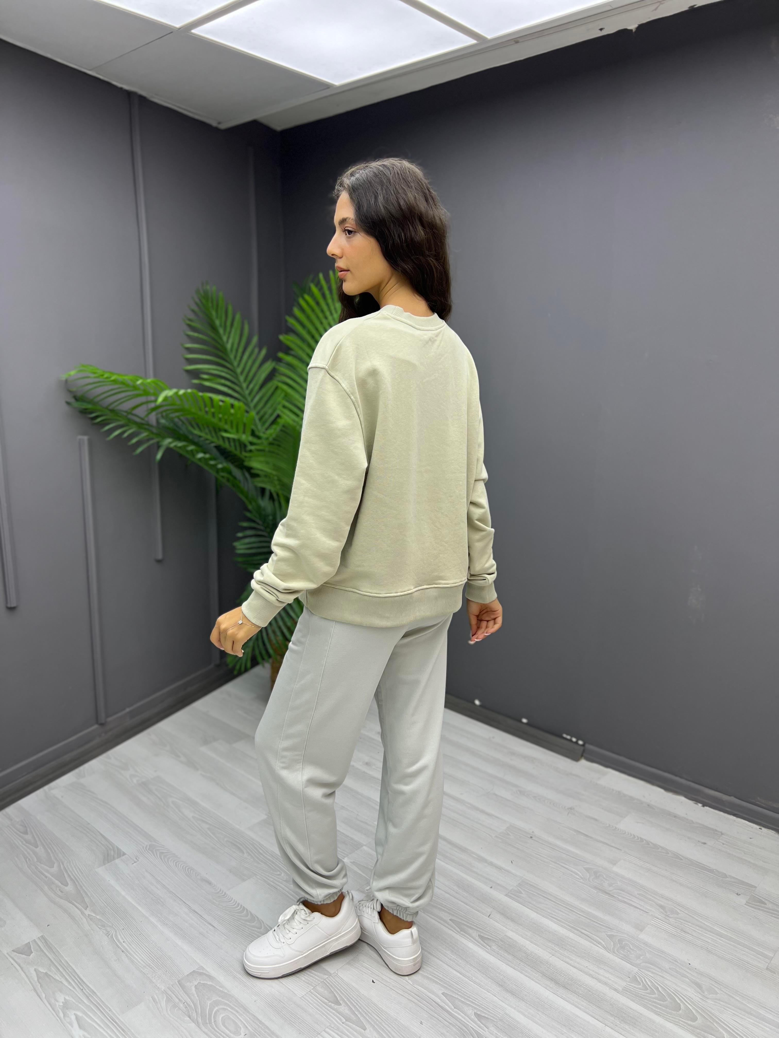 Omzu Kuş İşleme Sweat Küfyeşili