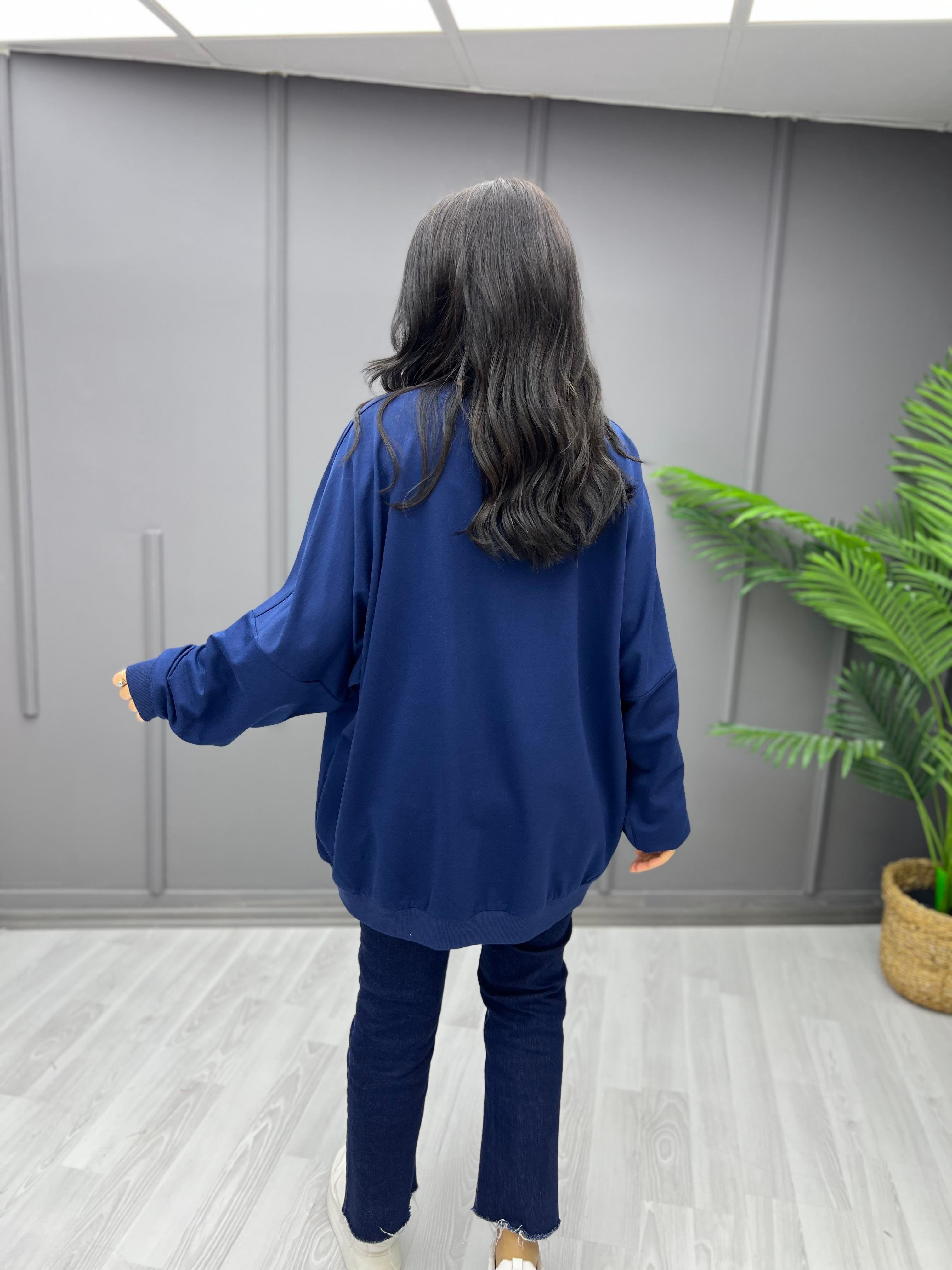 Oversize İki İp Sweat Lacivert