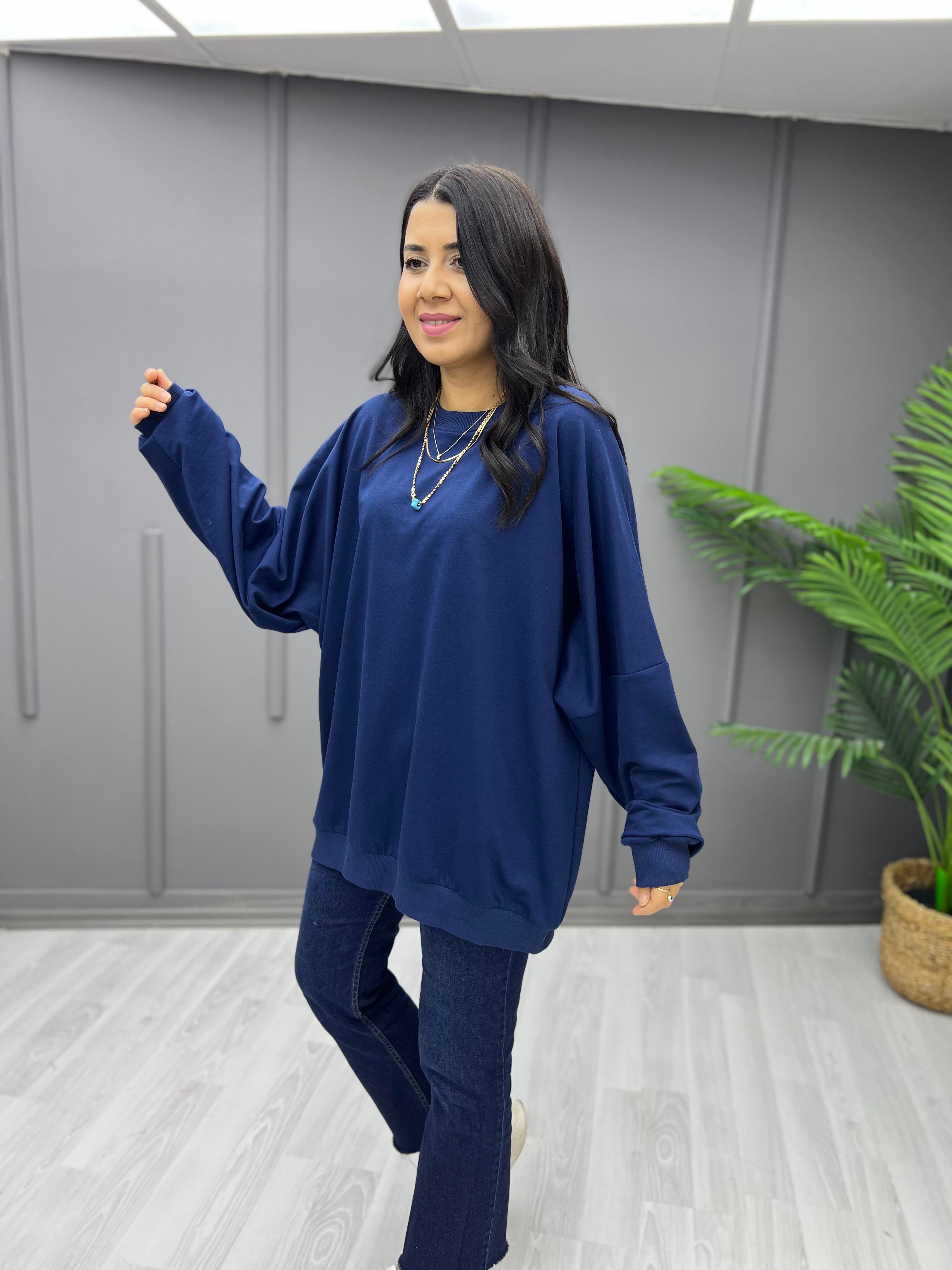 Oversize İki İp Sweat Lacivert