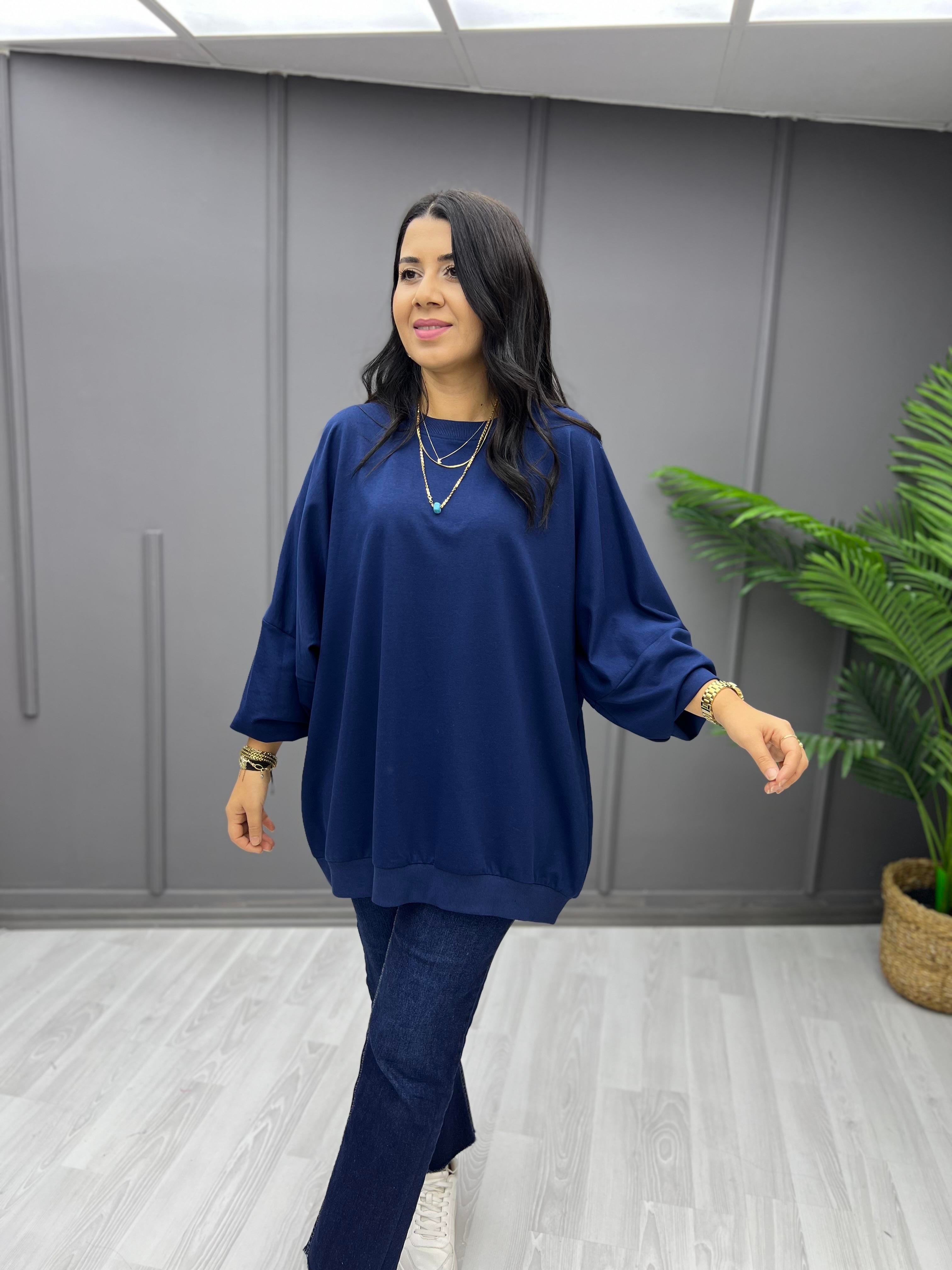Oversize İki İp Sweat Lacivert