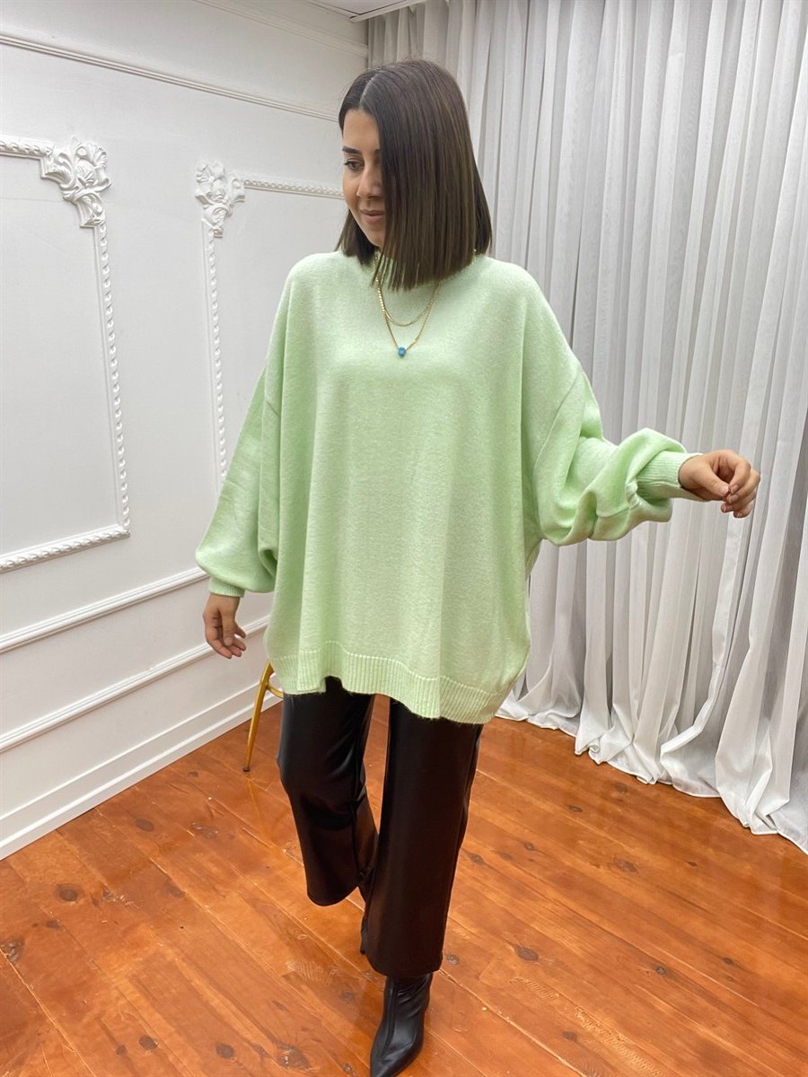 Oversize Kısa Salaş Kazak Yeşil