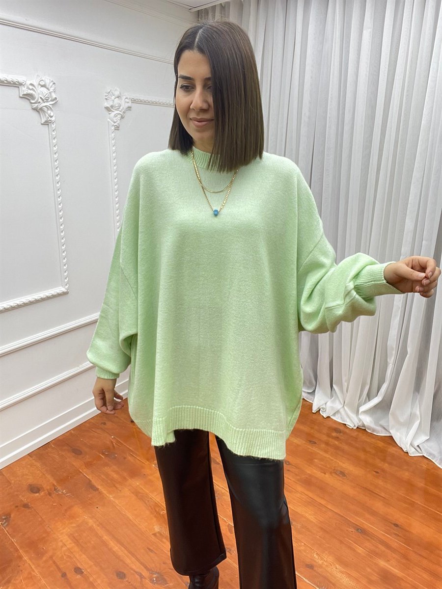 Oversize Kısa Salaş Kazak Yeşil