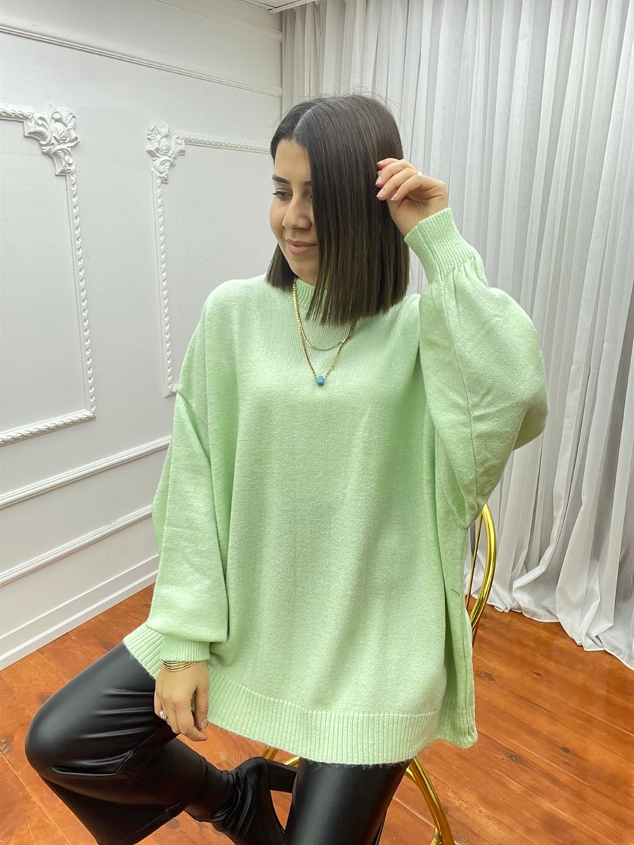 Oversize Kısa Salaş Kazak Yeşil