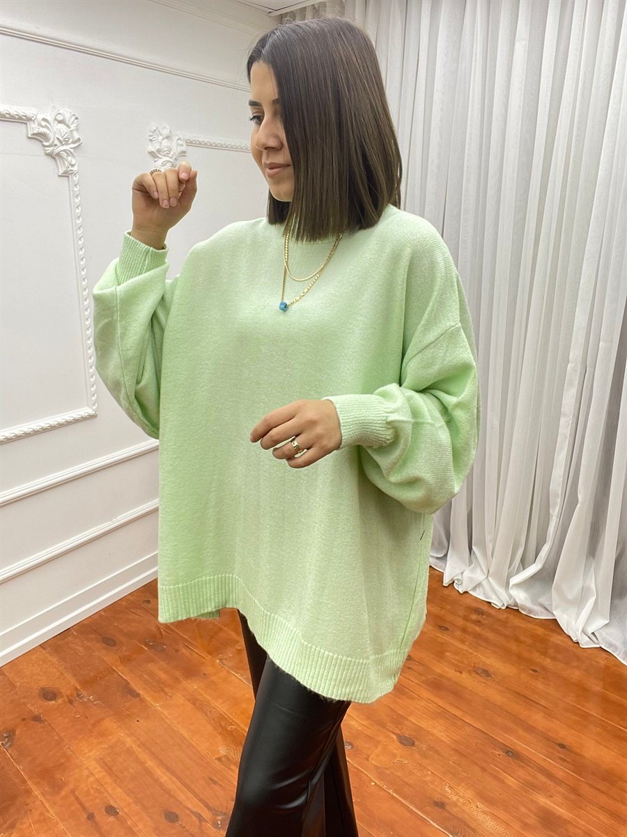 Oversize Kısa Salaş Kazak Yeşil