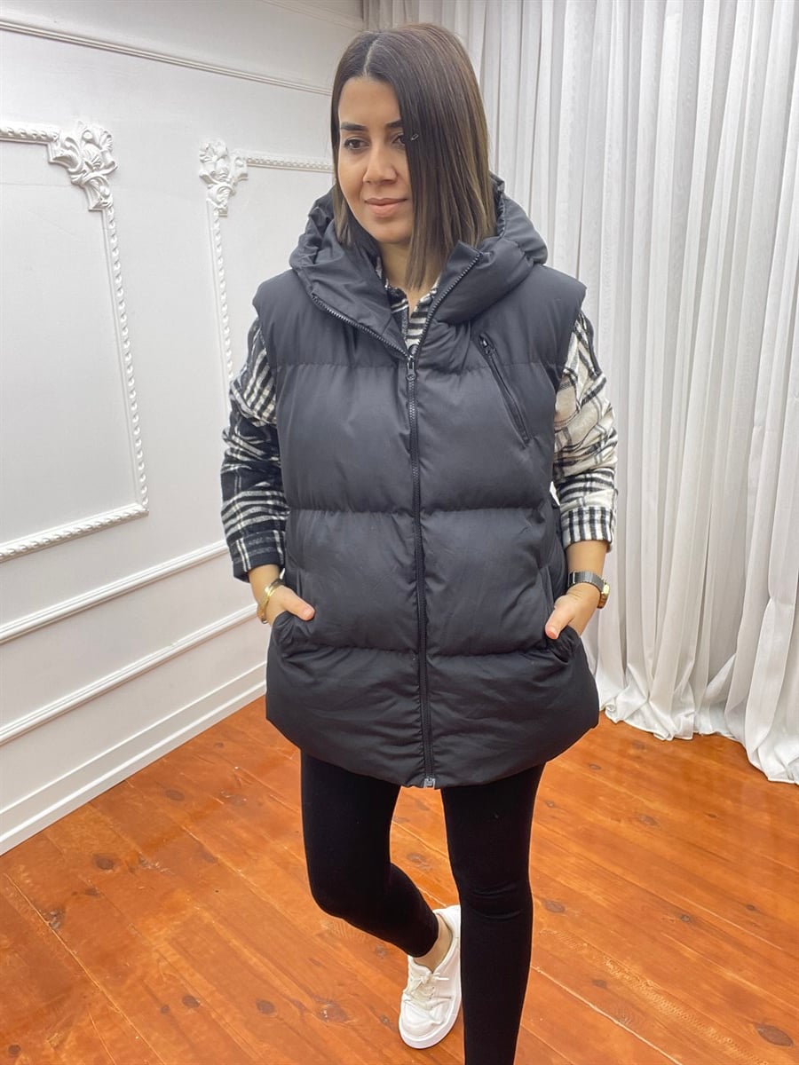 Oversize Şişme Yelek Siyah