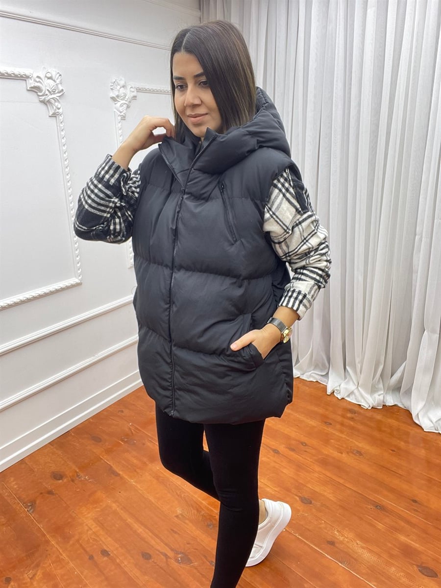 Oversize Şişme Yelek Siyah