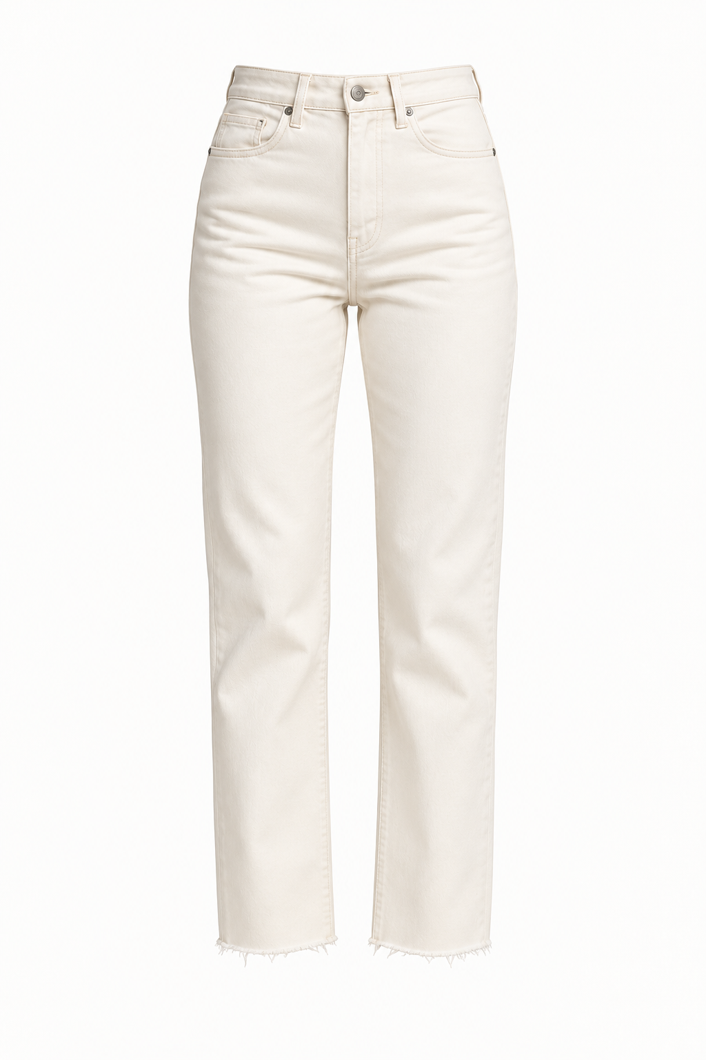 Paça Kesik Boyfit Denim Pantolon Krem