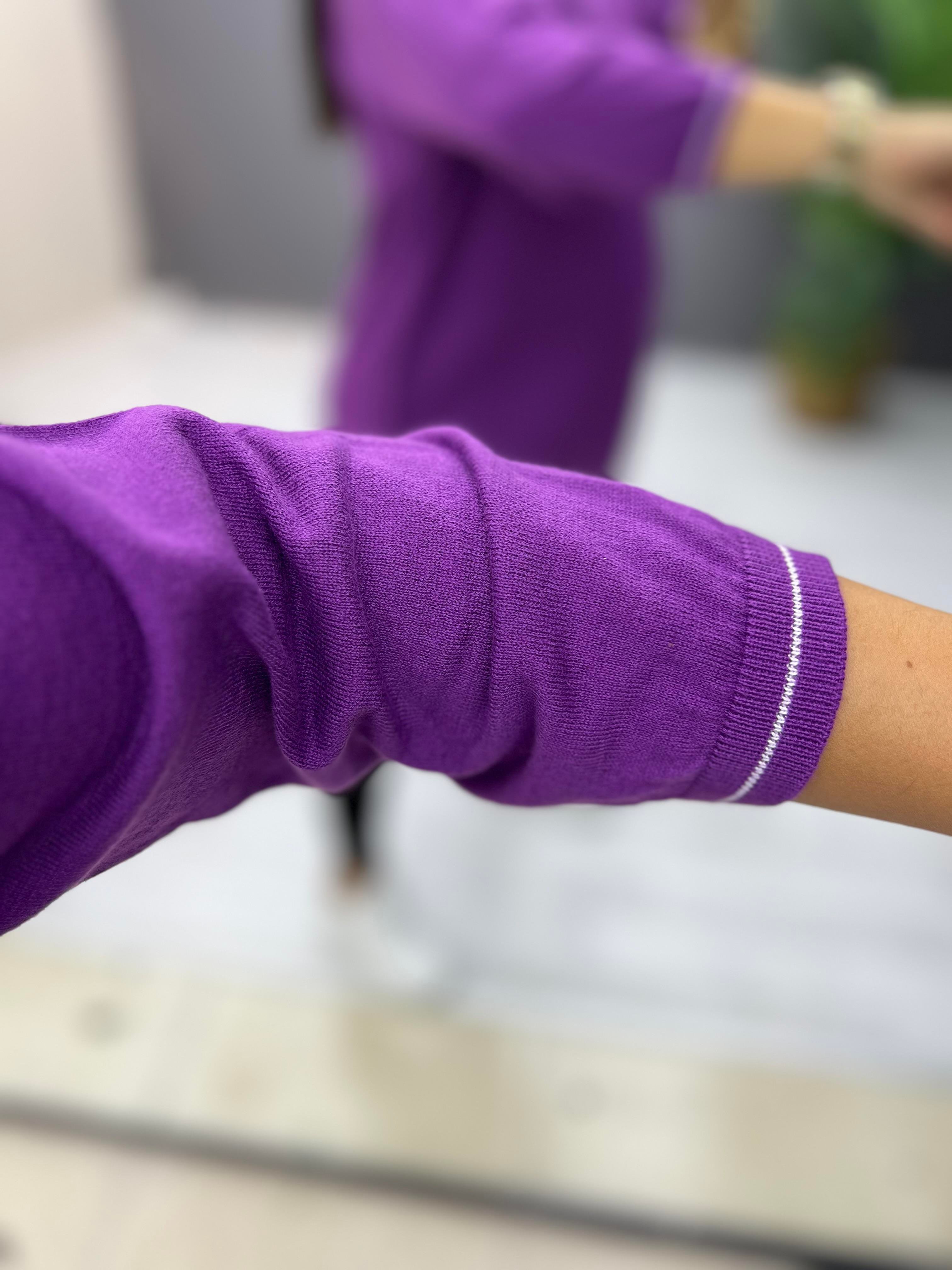 Polo Yaka Biyeli Pamuk Triko Bluz Mürdüm