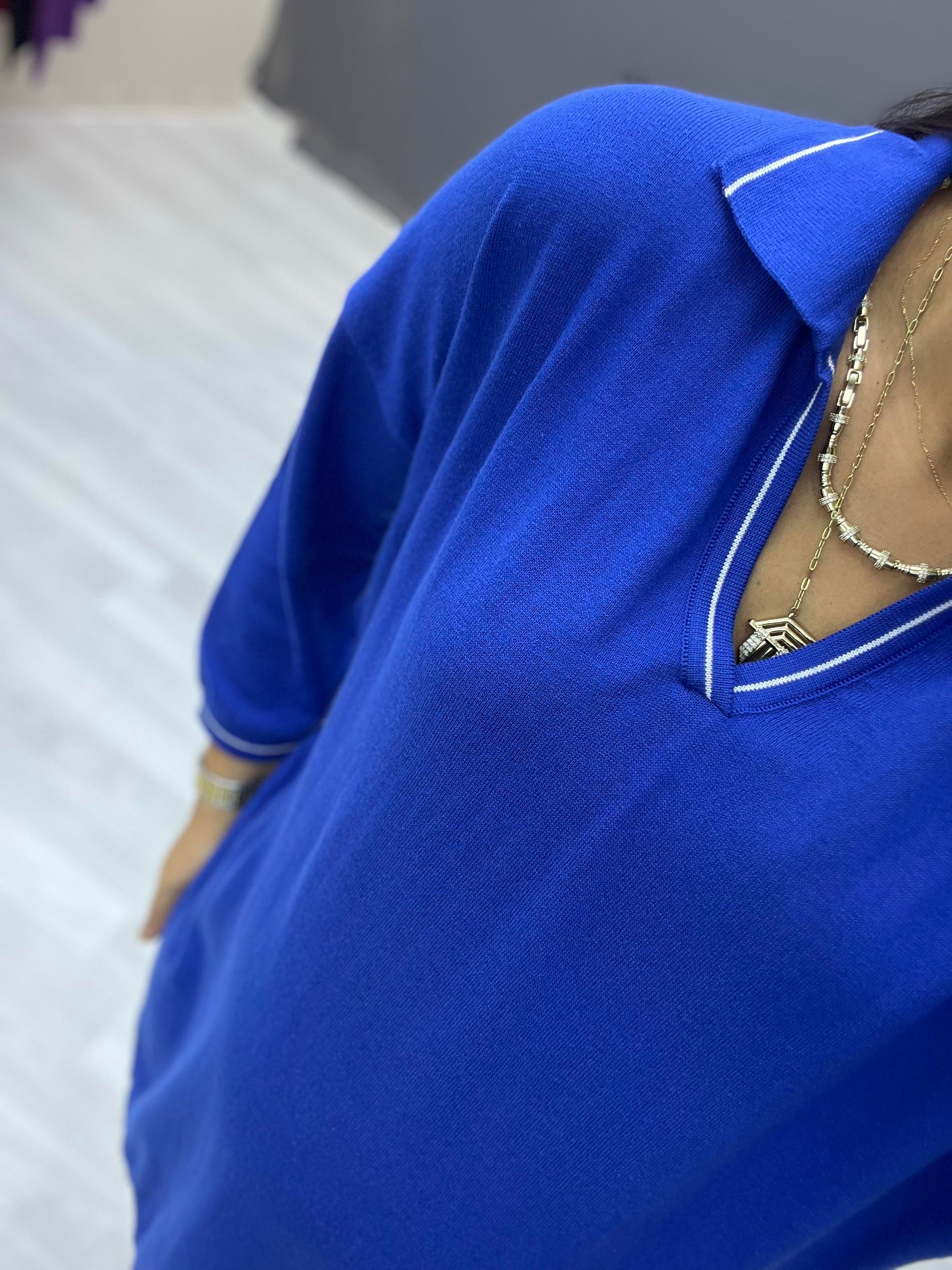 Polo Yaka Biyeli Pamuk Triko Bluz Saks