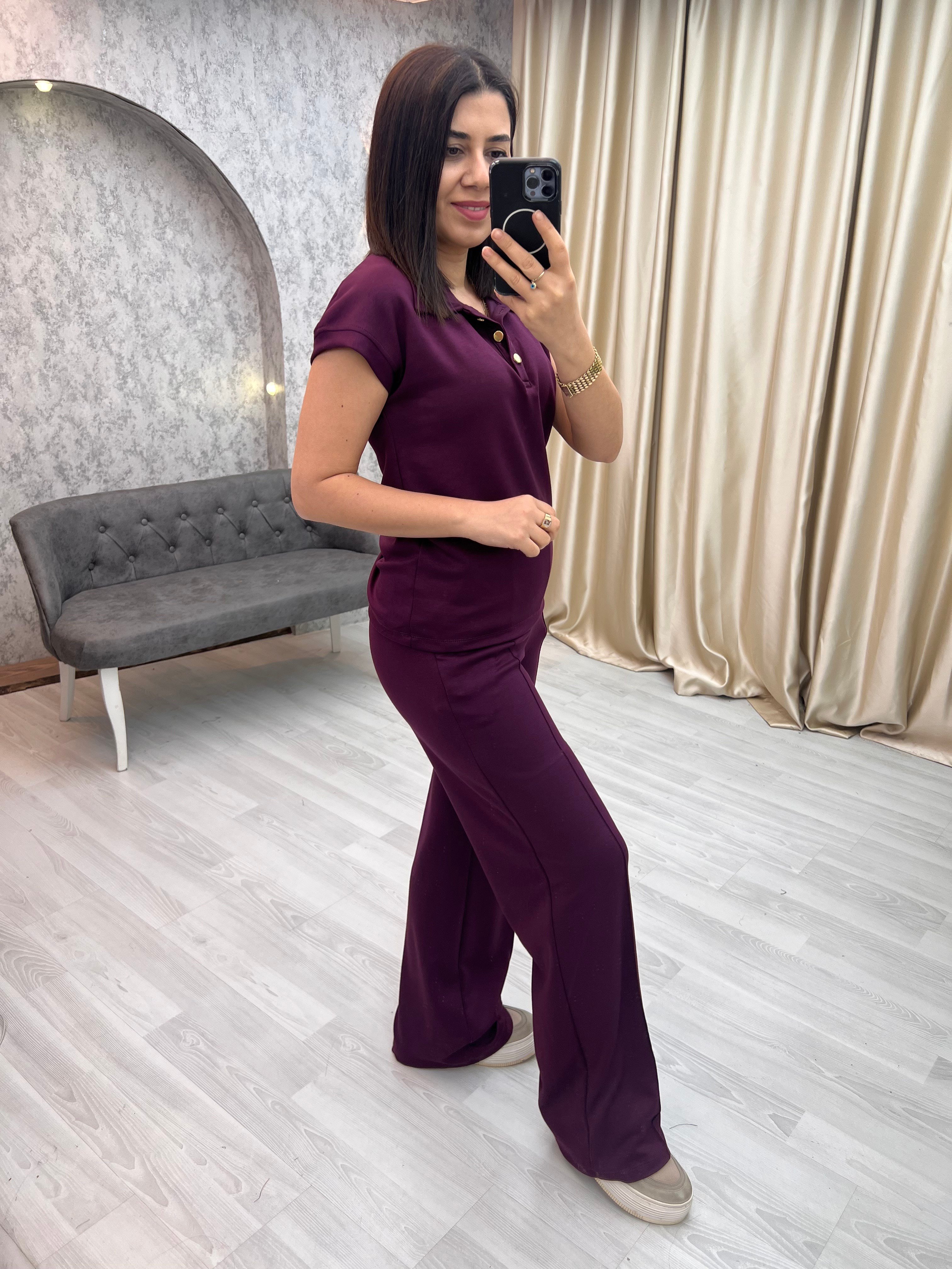 Polo Yaka Modal Takım Mürdüm