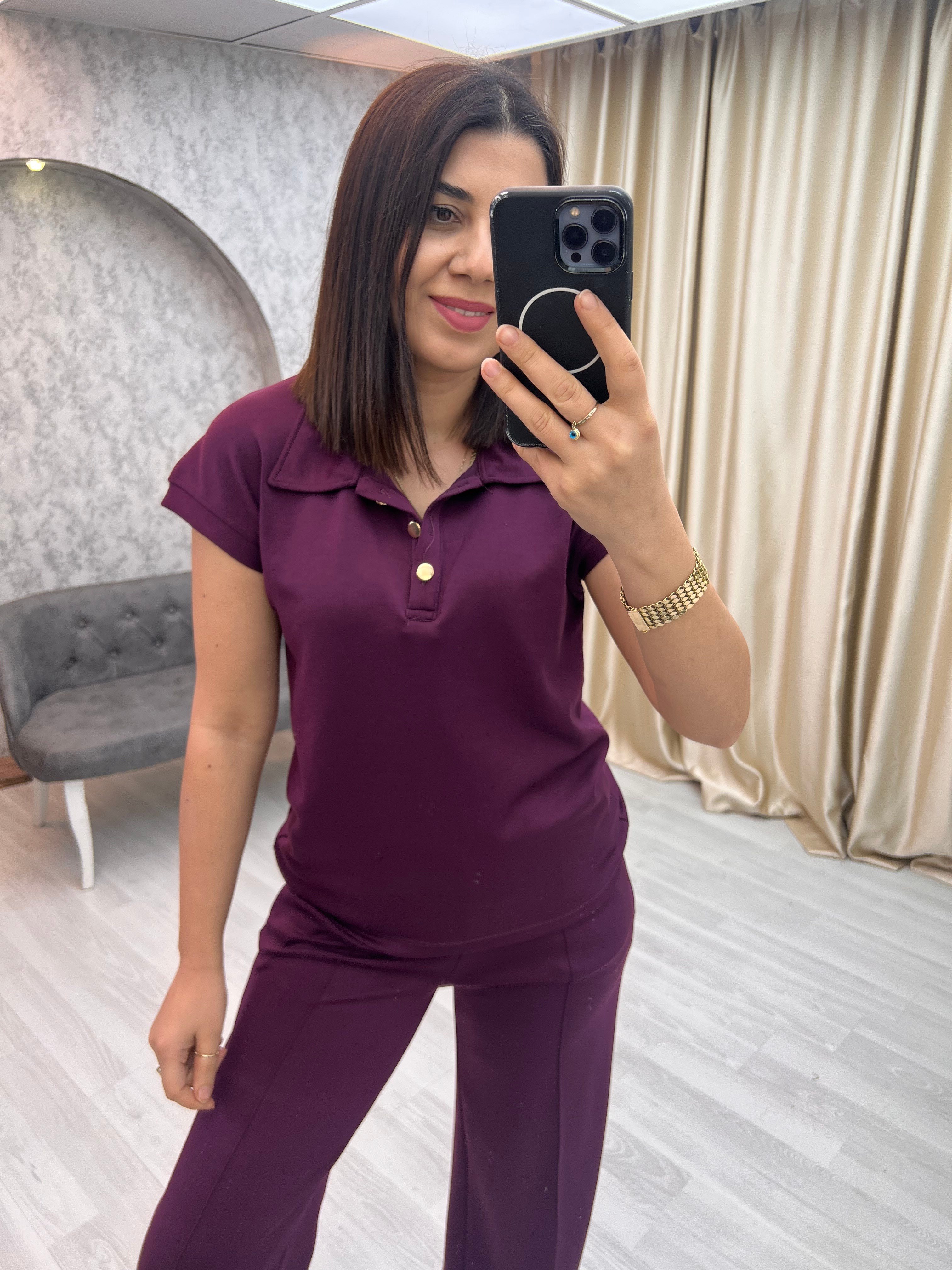 Polo Yaka Modal Takım Mürdüm