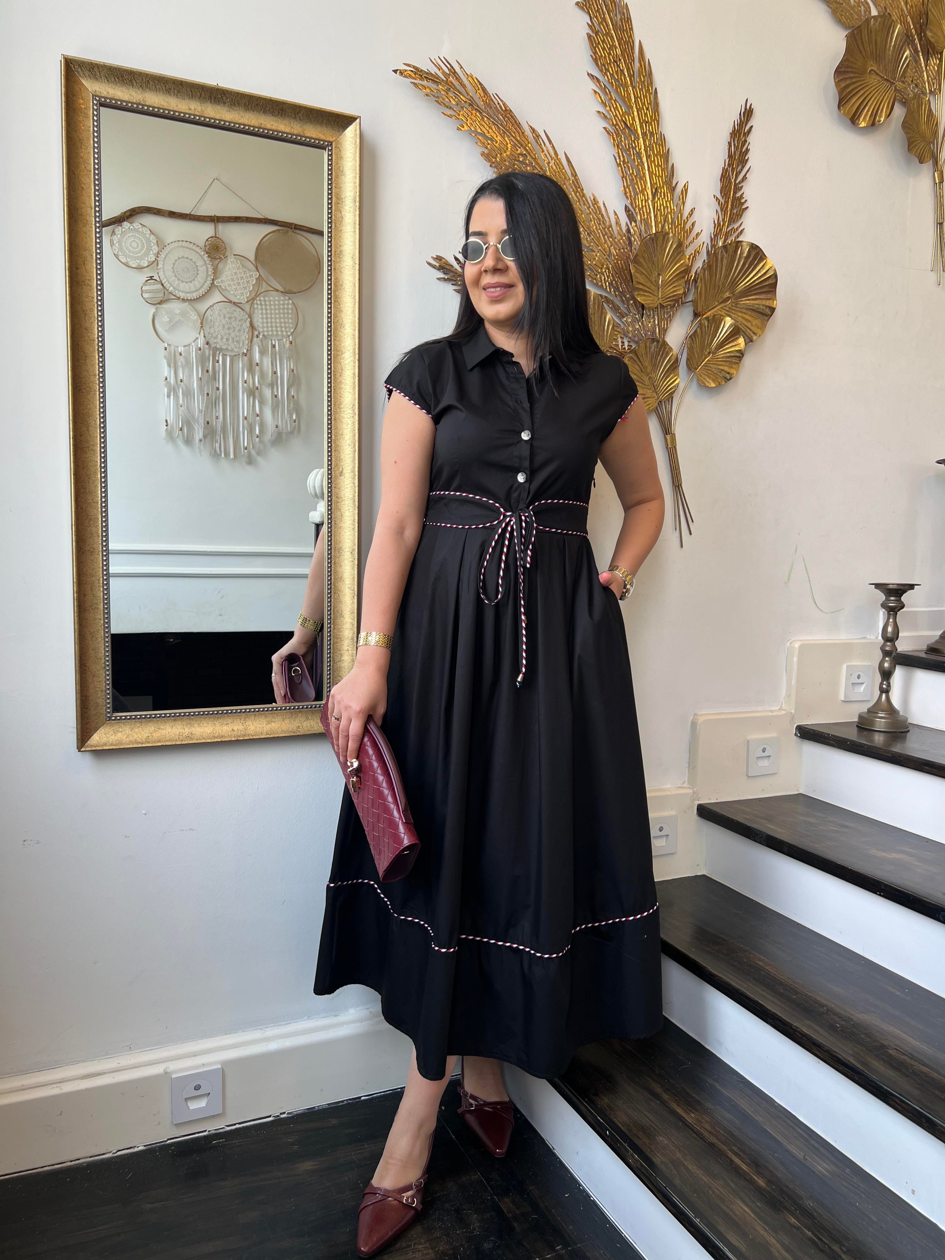 Premium Biyeli Poplin Elbise Siyah