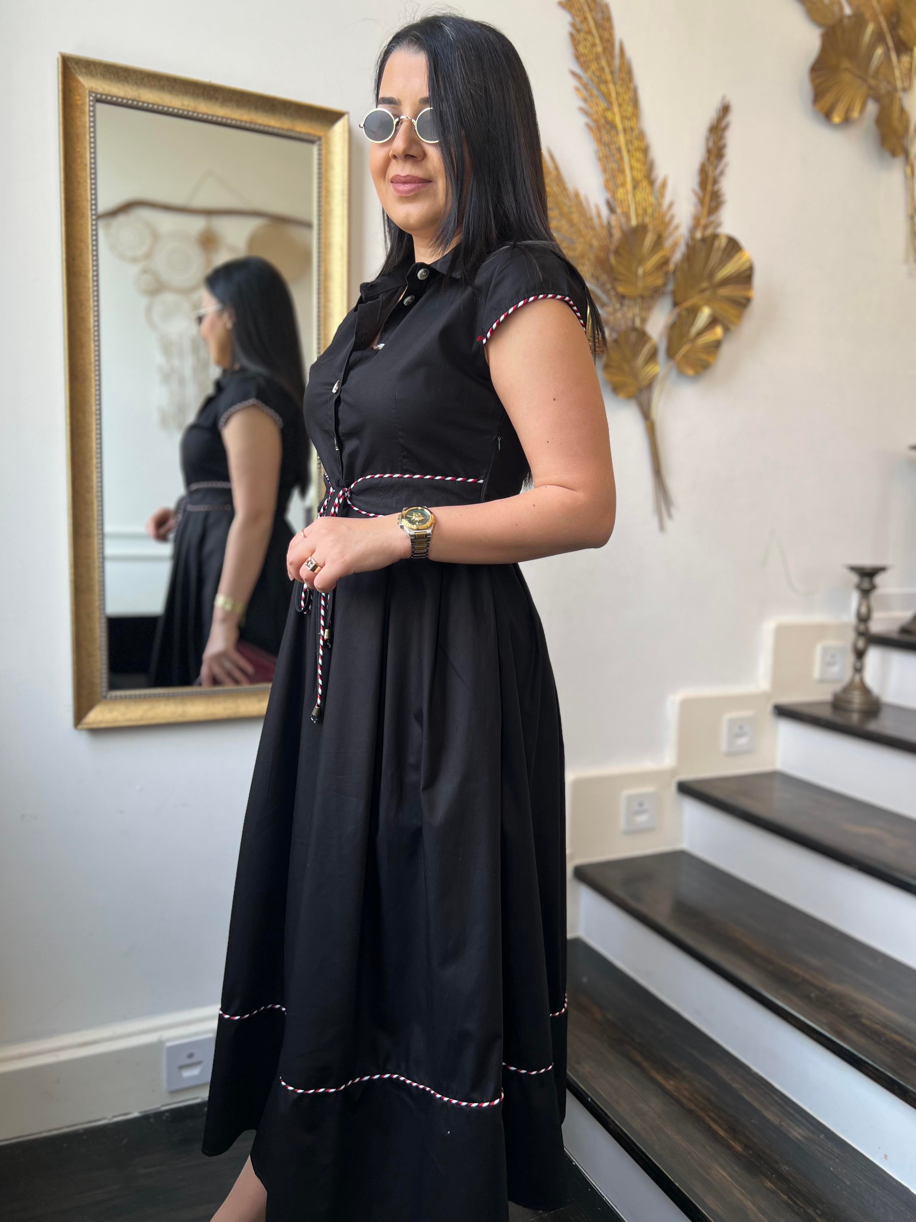 Premium Biyeli Poplin Elbise Siyah
