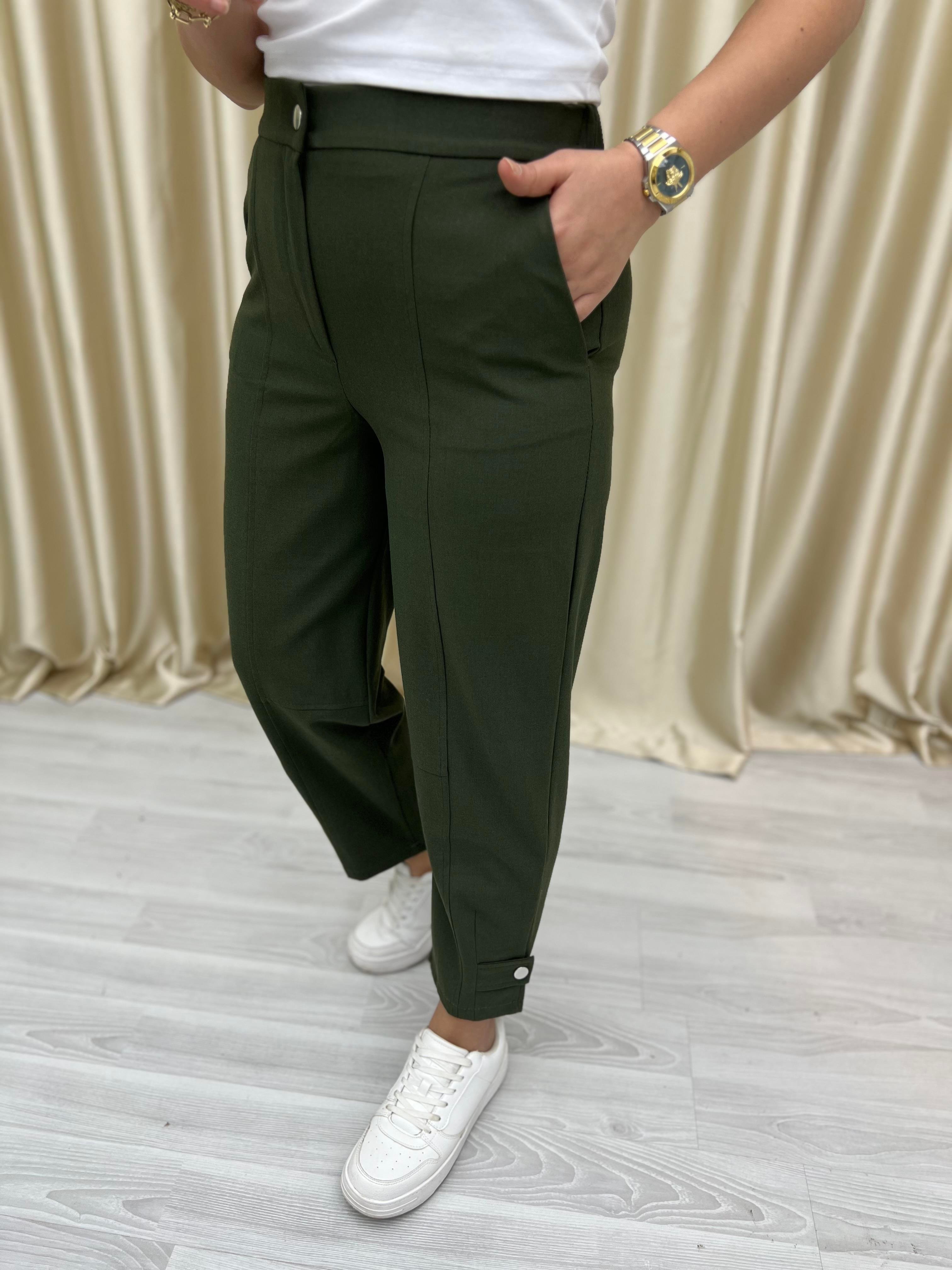 Premium Çıtçıtlı Kumaş Pantolon Haki