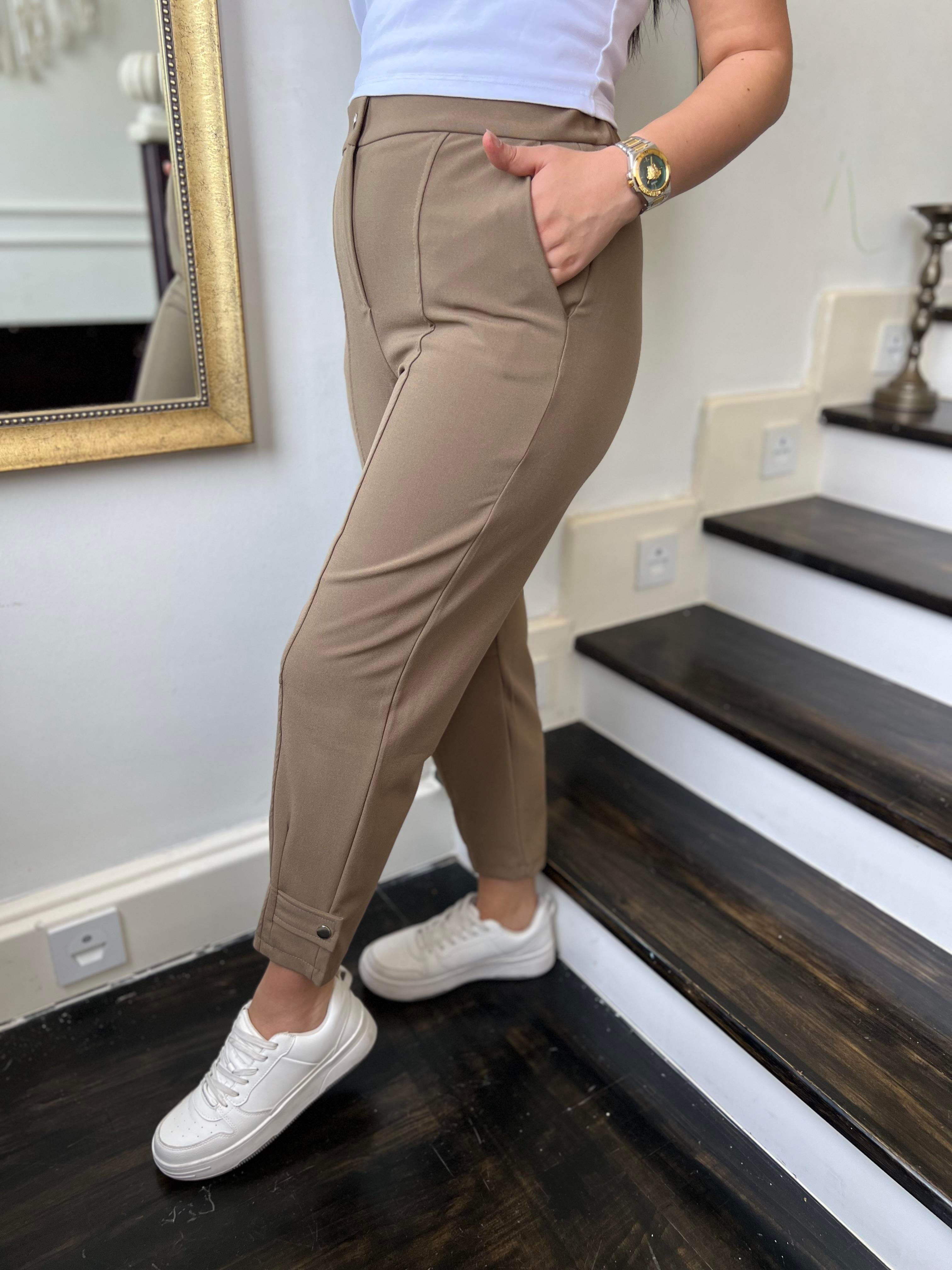 Premium Çıtçıtlı Kumaş Pantolon Yağ Yeşili