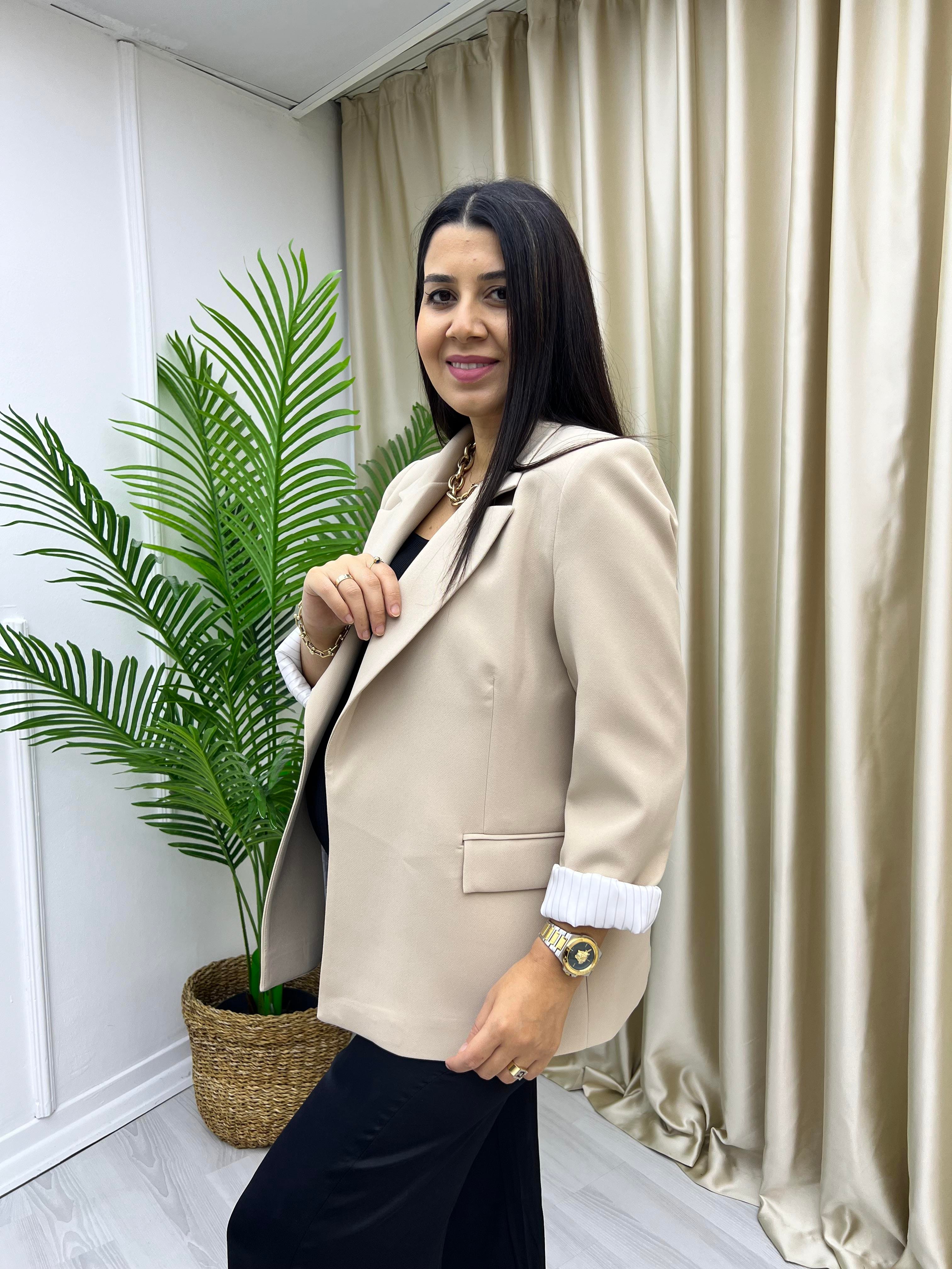 Premium Deri Blaze Ceket Krem