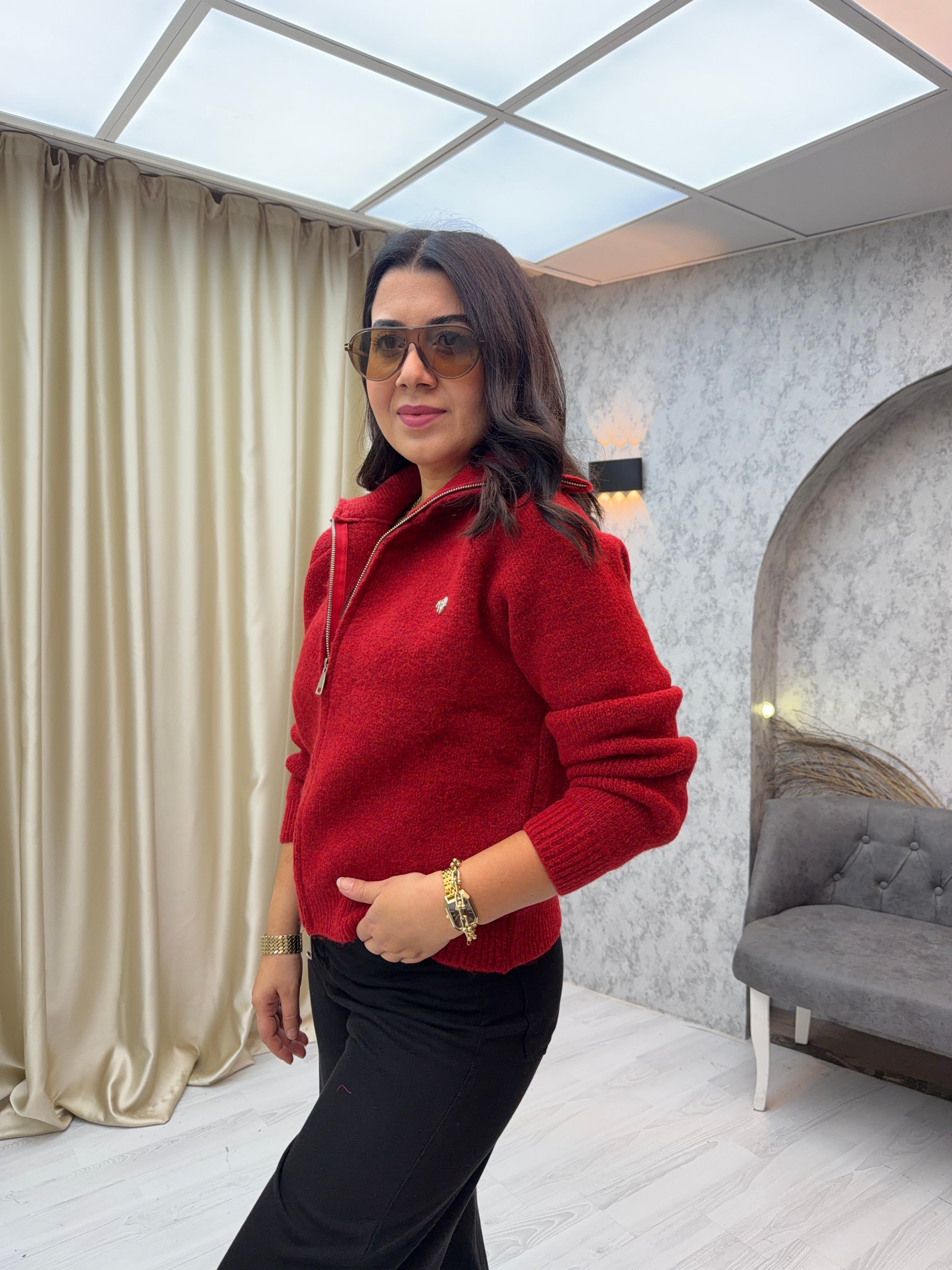 Premium Fermuarlı Hırka Kırmızı