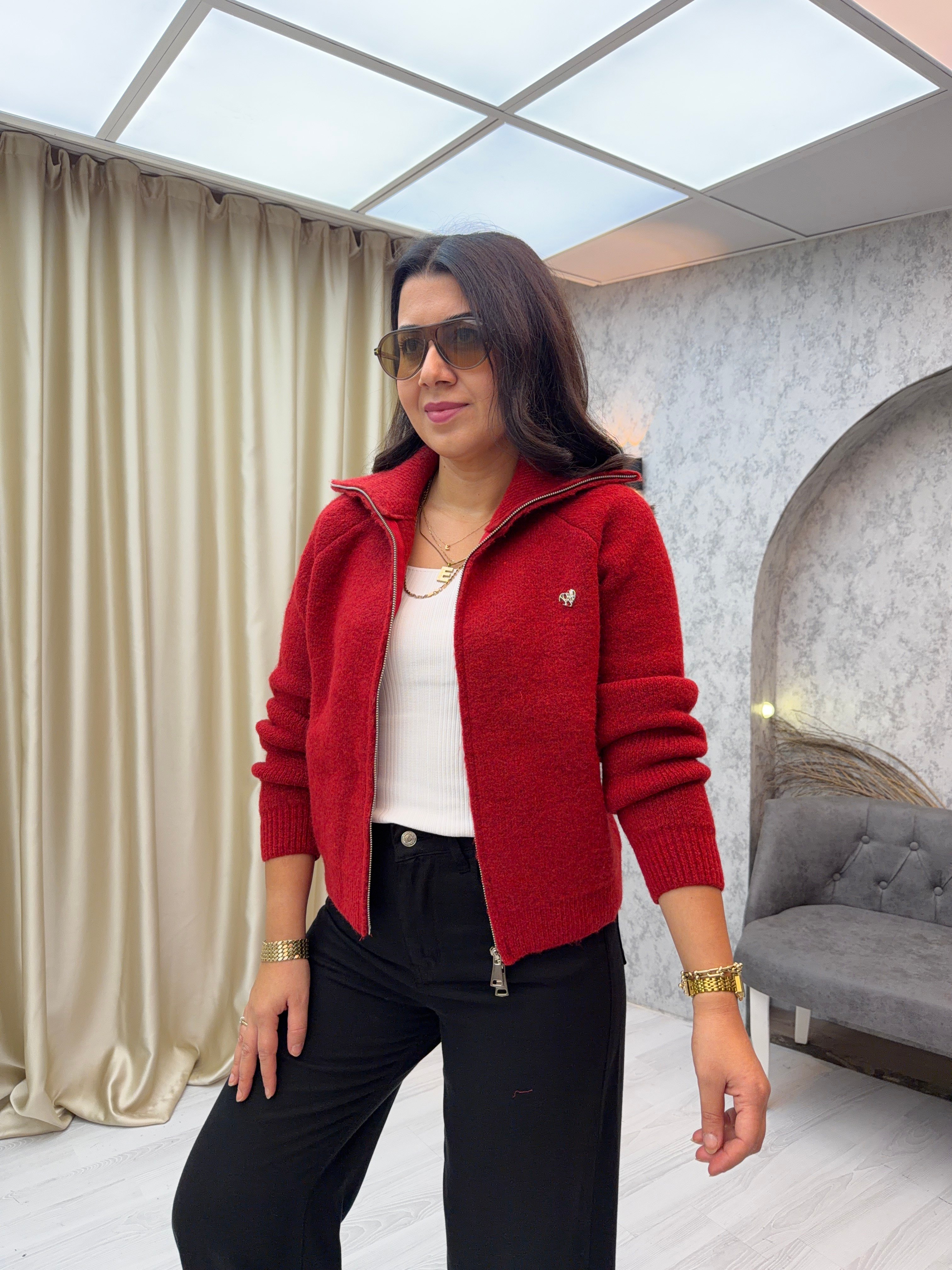 Premium Fermuarlı Hırka Kırmızı