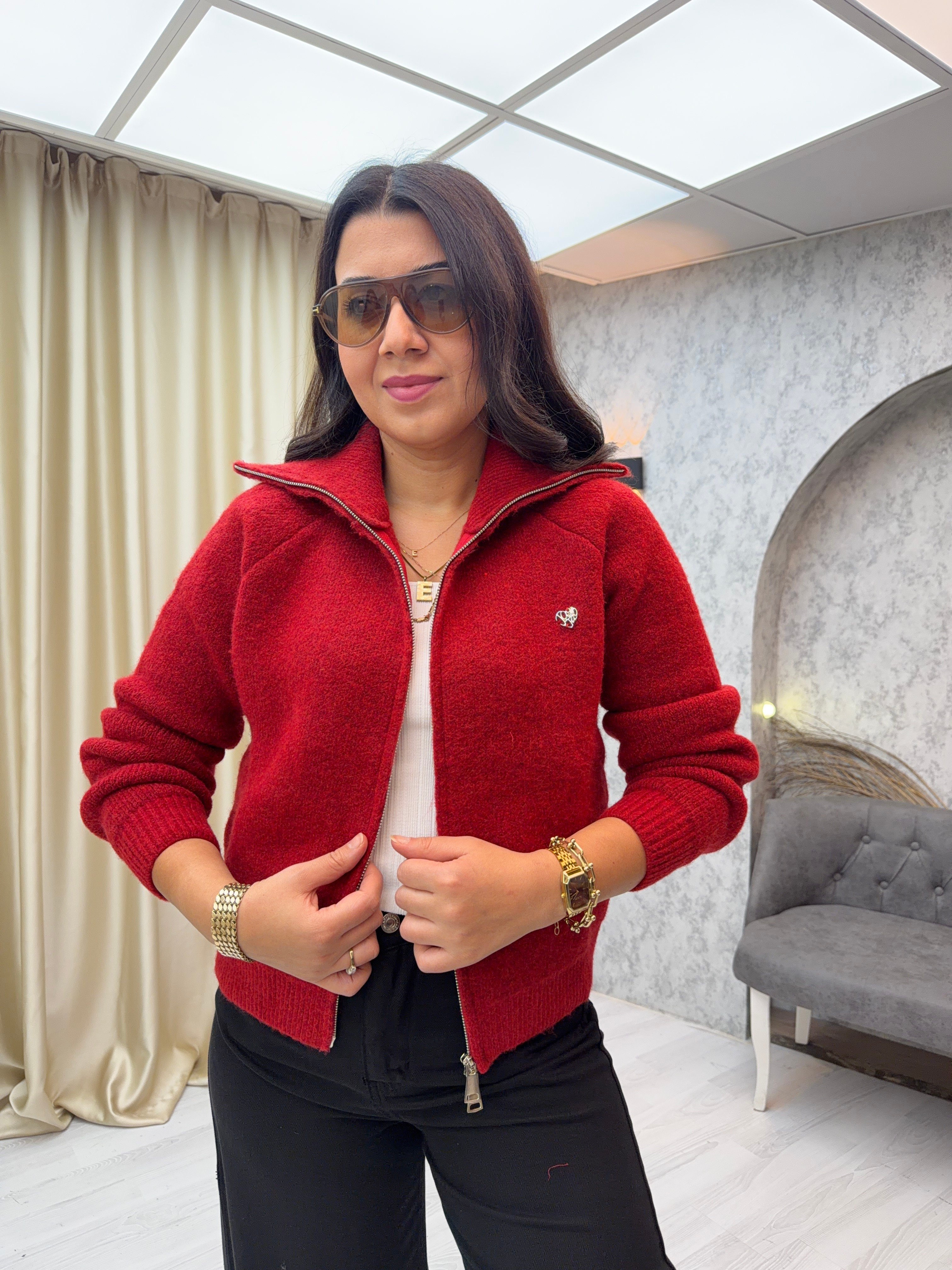 Premium Fermuarlı Hırka Kırmızı
