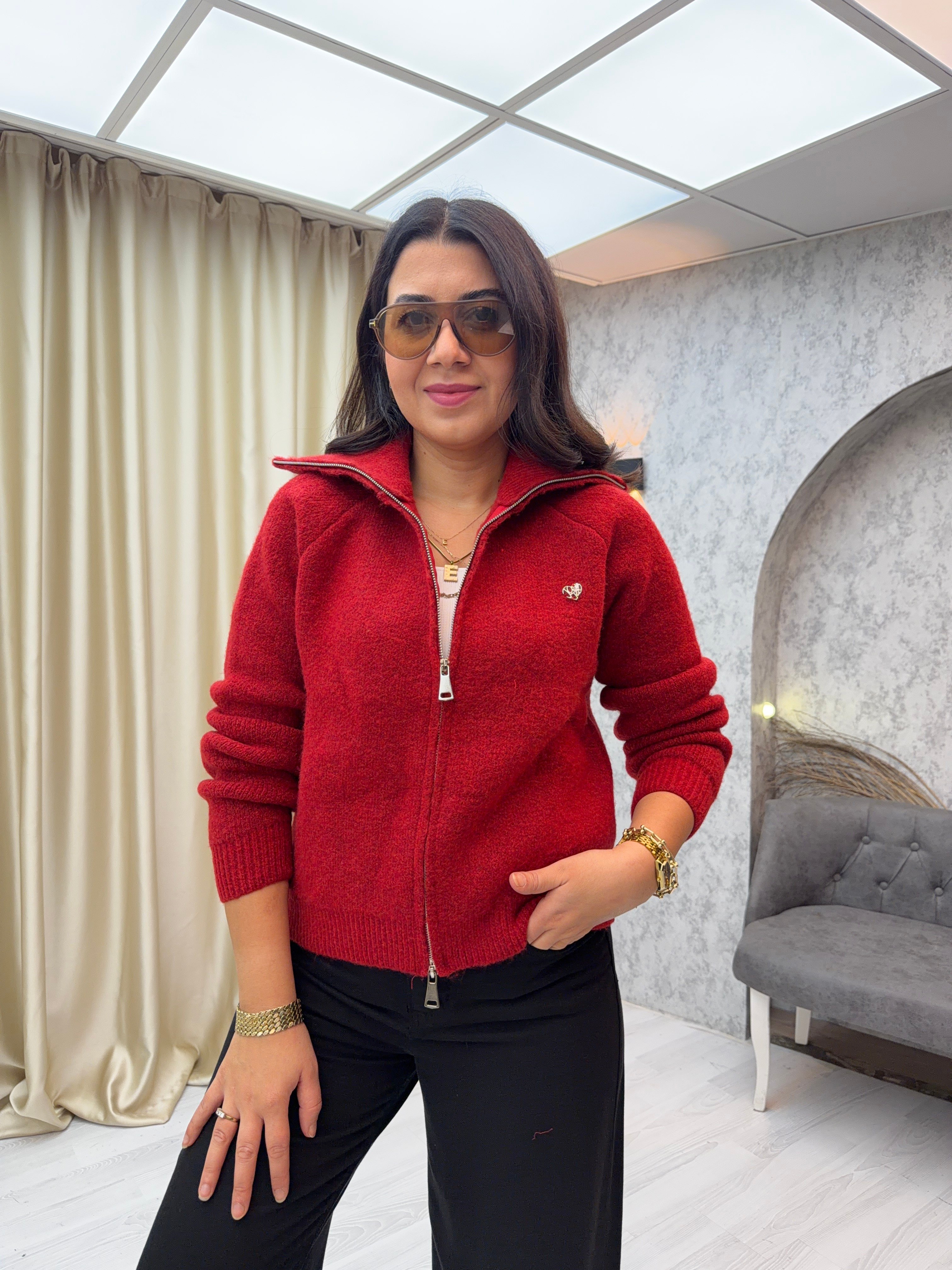 Premium Fermuarlı Hırka Kırmızı
