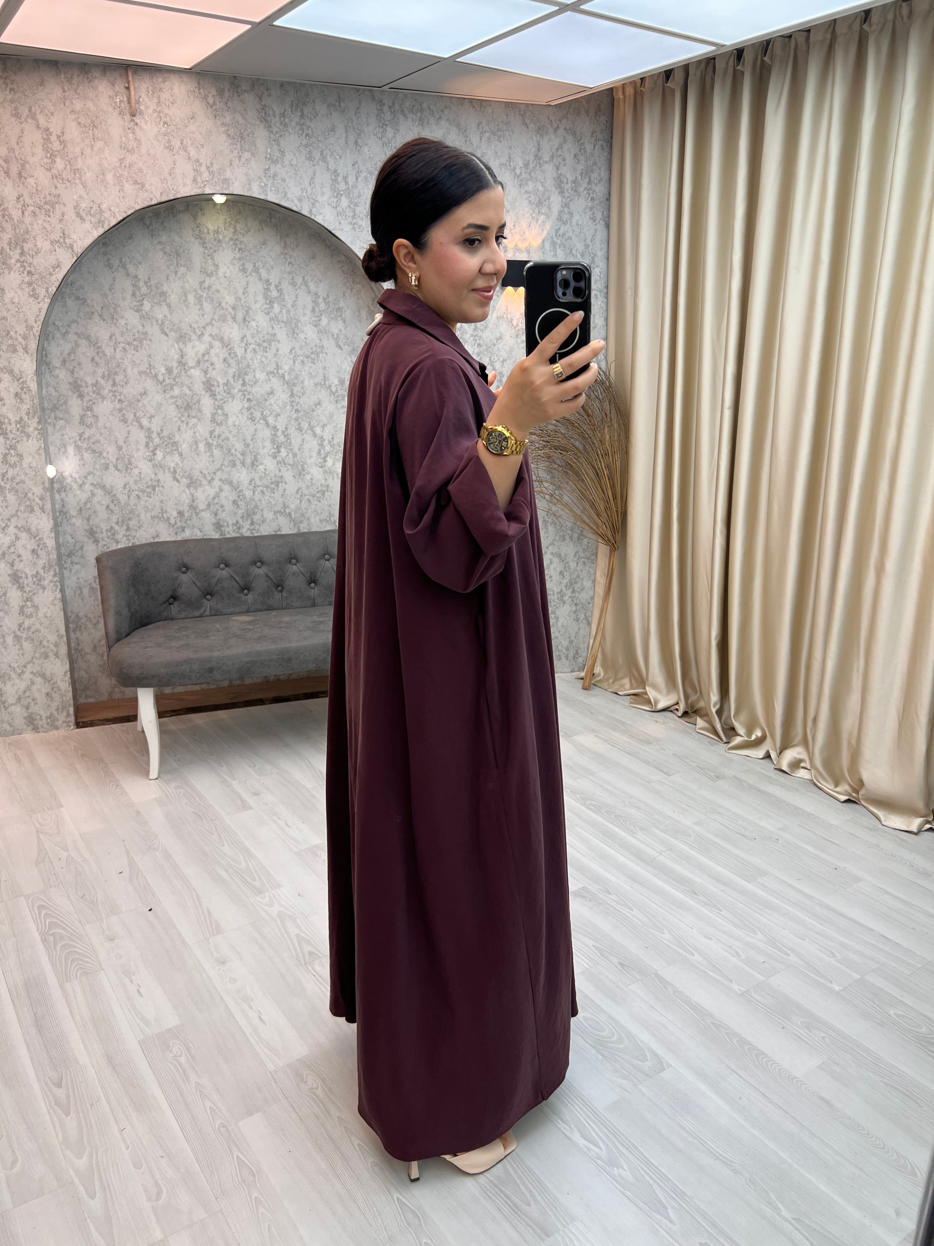 Premium Kemerli Salaş Elbise Mürdüm